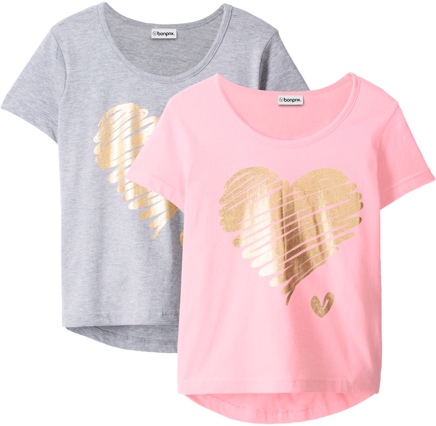 bonprix T-shirt »T-Shirt mit Baumwolle (2er Pack)« Packung, 2 cuis regular fit, Kurzarm, hinten länger geschnittener Saum