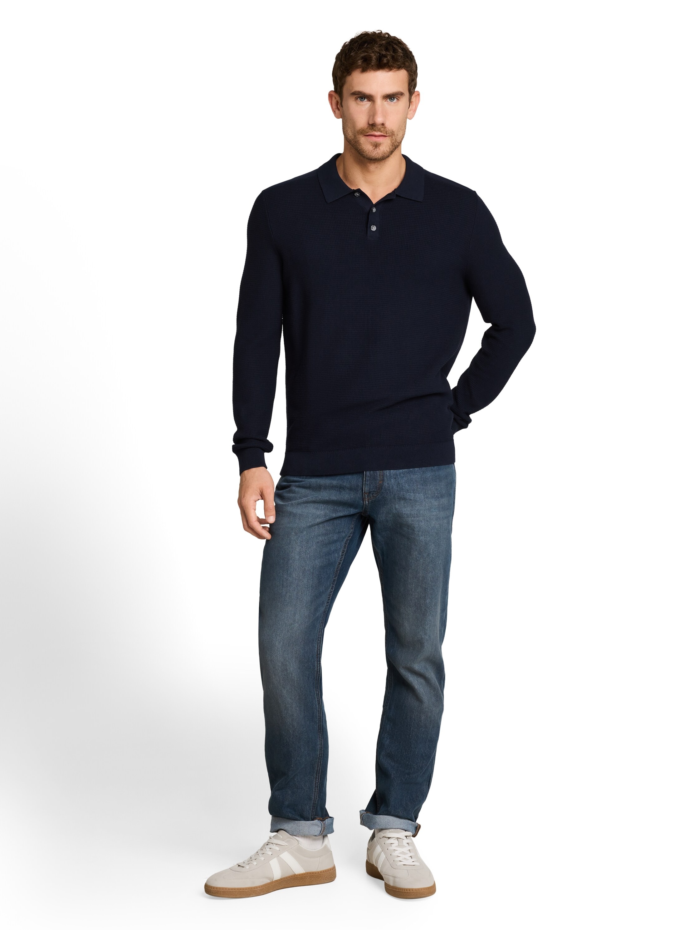 TOM TAILOR Pull à col polo uni / coton pur