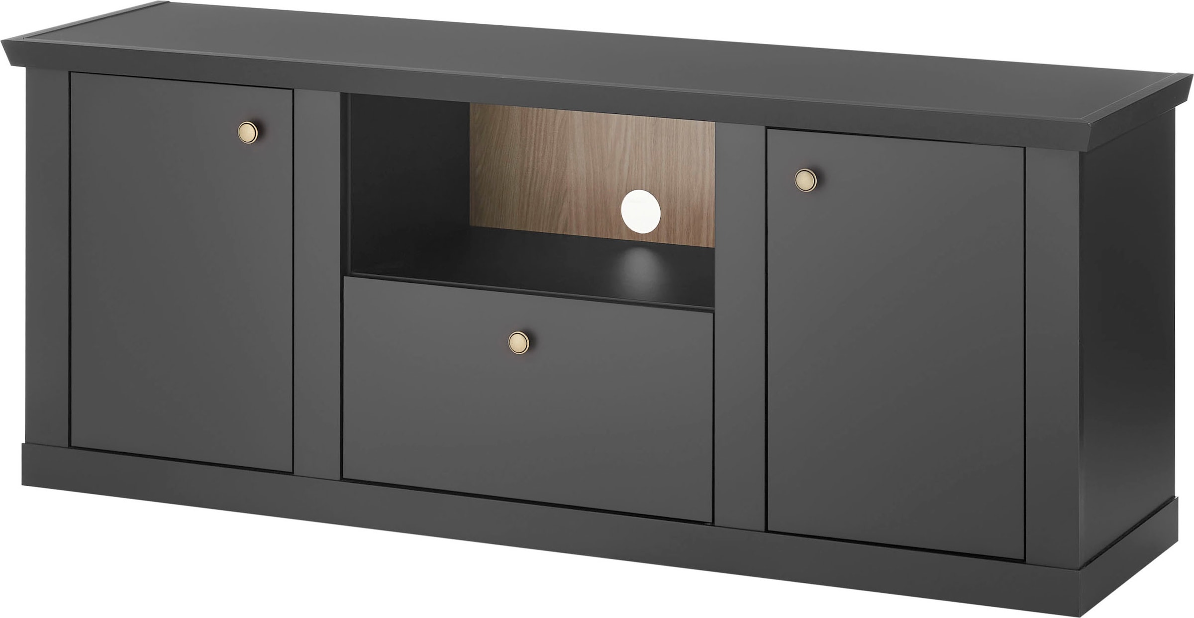 Home affaire Lowboard »Lincoln, moderner TV-Schrank, schwarze Kommode, TV-Unterschrank« edles Design, messingfarbene Knopfgriffe, in 2 Grössen verfügbar