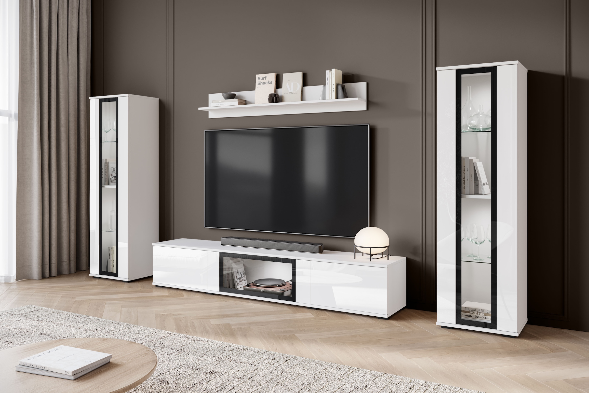 Home affaire Meuble mural »Caro, stehend und hängend montierbar« Ensemble complet, Vitrine avec charnière porte interchangeable gauche/droite, 4 cuis tlg.