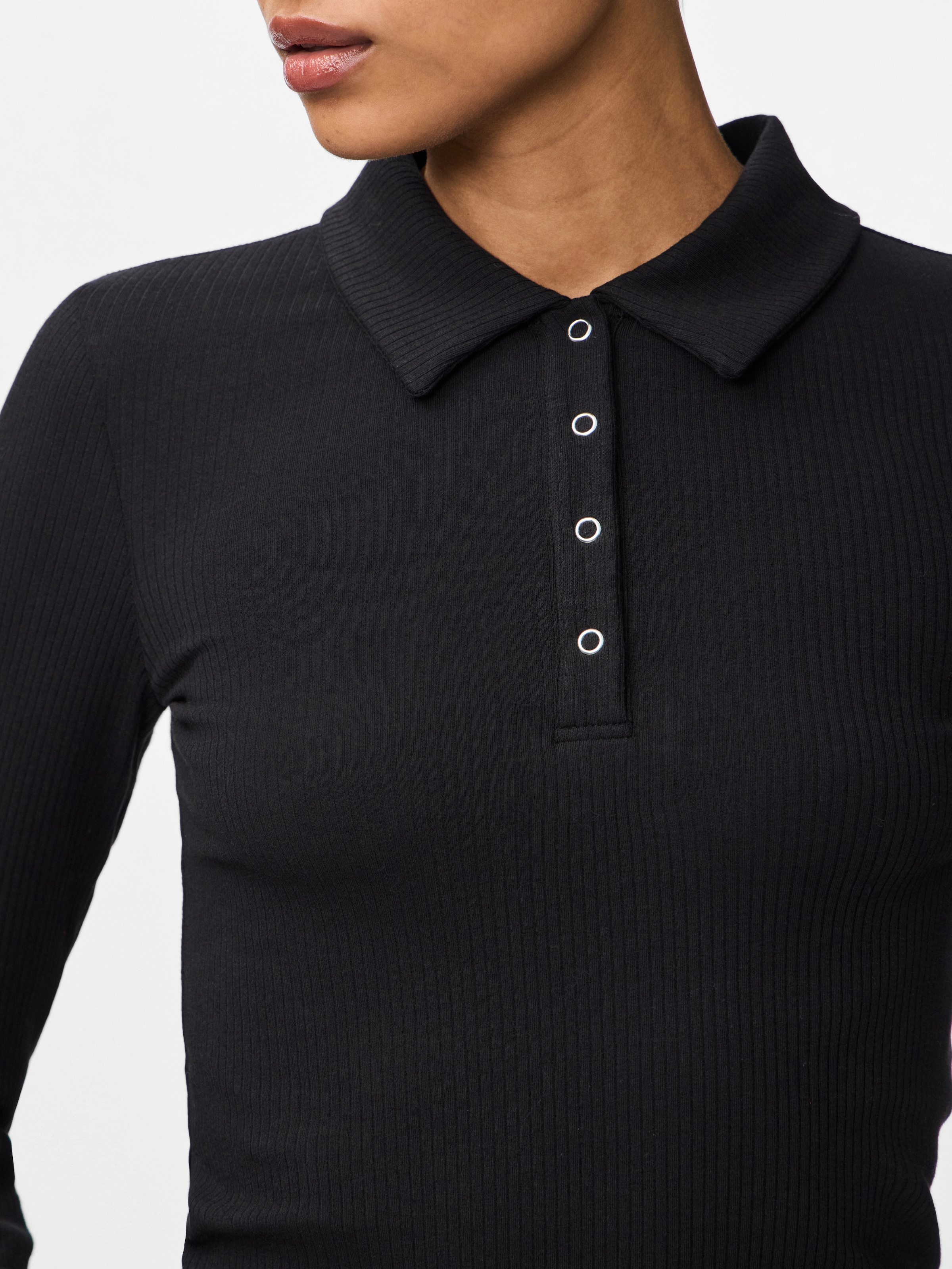 pieces Polo à manches longues »PCKITTE LS POLO TOP JRS NOOS« mit gerippter Struktur