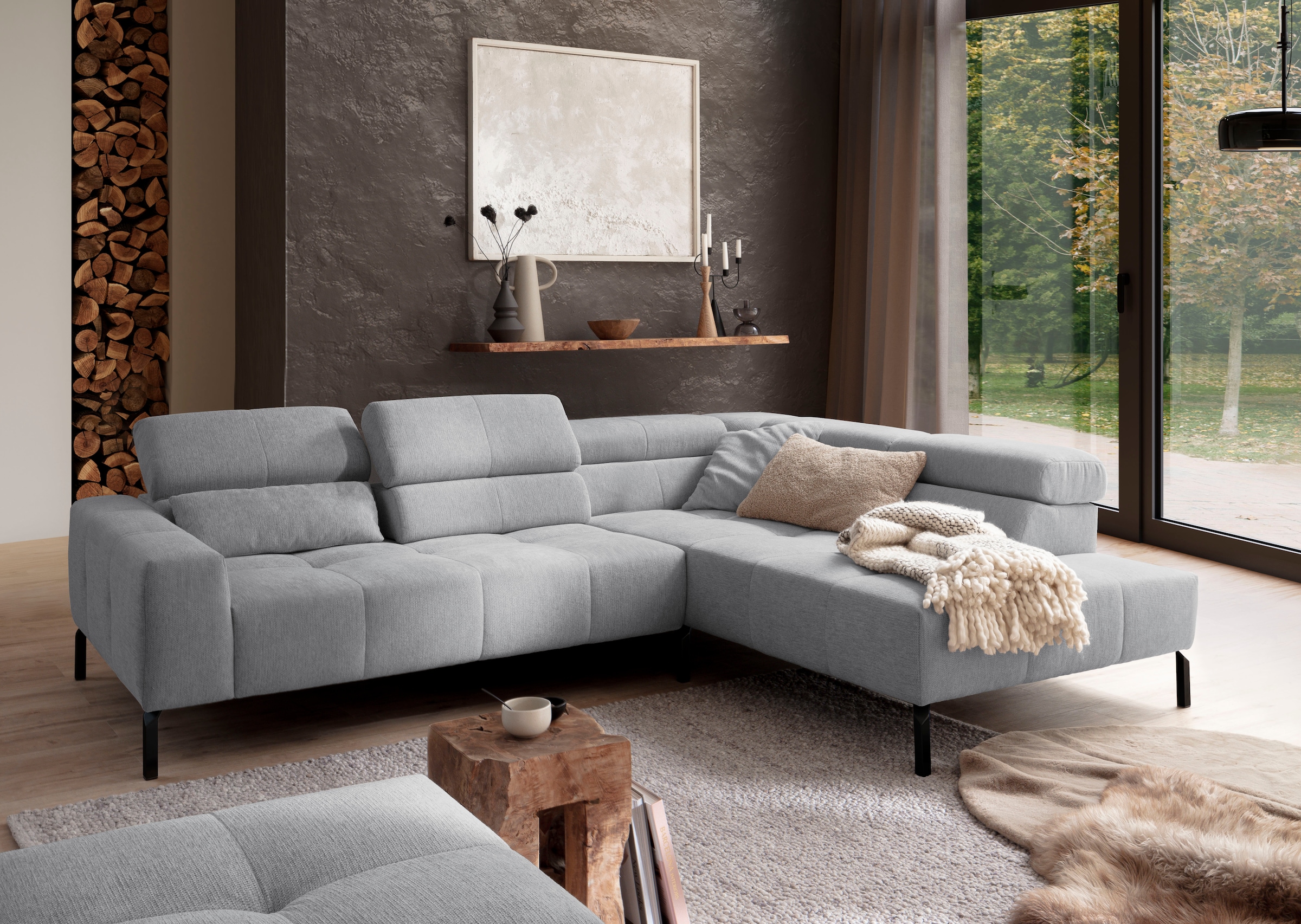 Home affaire Canapé d'angle »Claya Move, L-Form, Kopf- & Rückenverstellung, Breite 282 cm« Matelassage moderne, rembourrage doux & hauteur adaptée aux robots aspirateurs