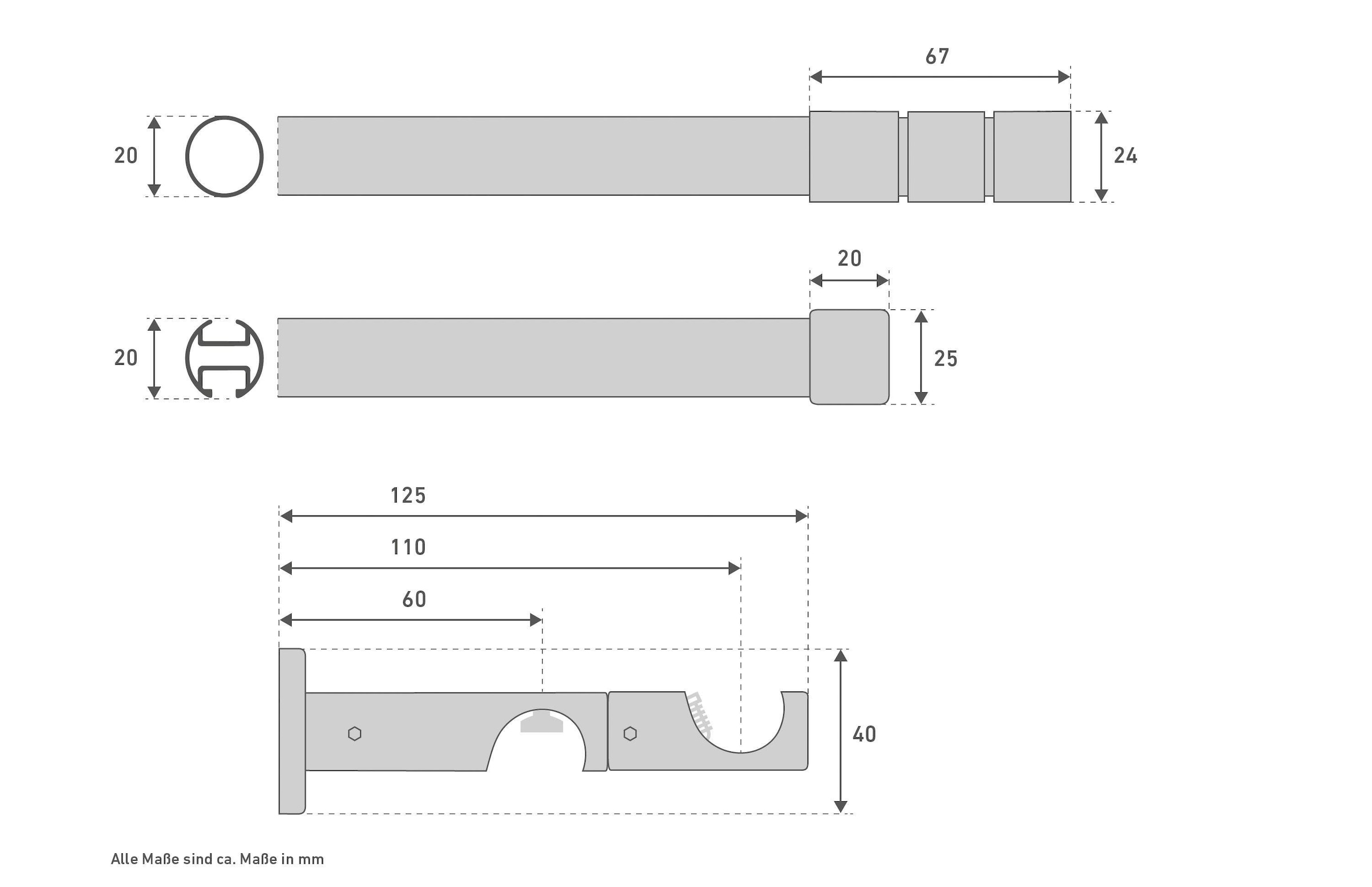 Good Life Tringle à rideaux combinée »Ranura« Ø 20 mm 2 läufig-läufig Fixmass
