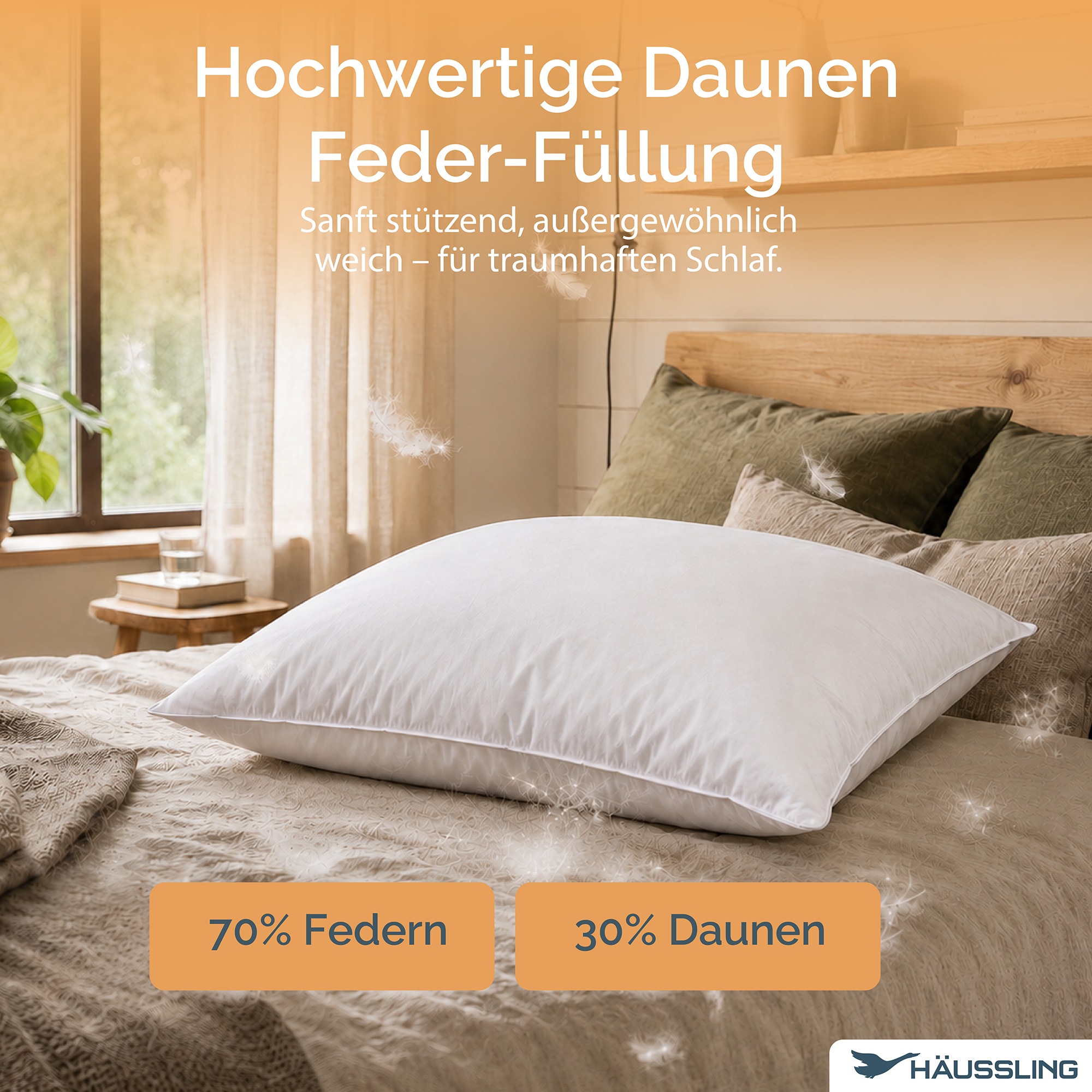 Haeussling Oreiller en plumes »Hygge Home Plissee (biobasiert)« Füllung: Weisse neue Federn und Daunen, Klasse I, 70% Federn 30% Daunen 1 cuis tlg.