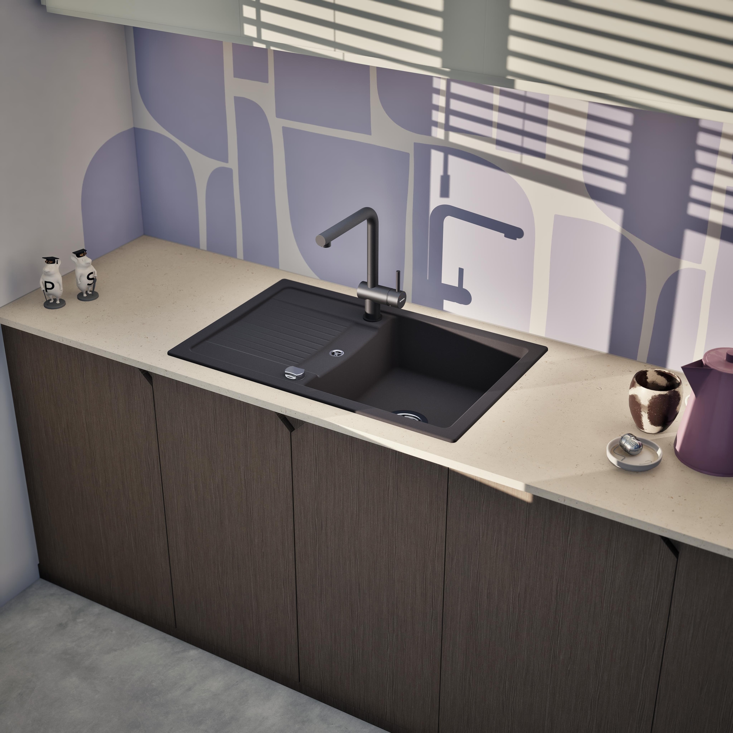 Schock Évier en granit »Lima D-100S und Armatur Epos« Set, 2 cuis tlg. bestehend aus Spüle und Armatur