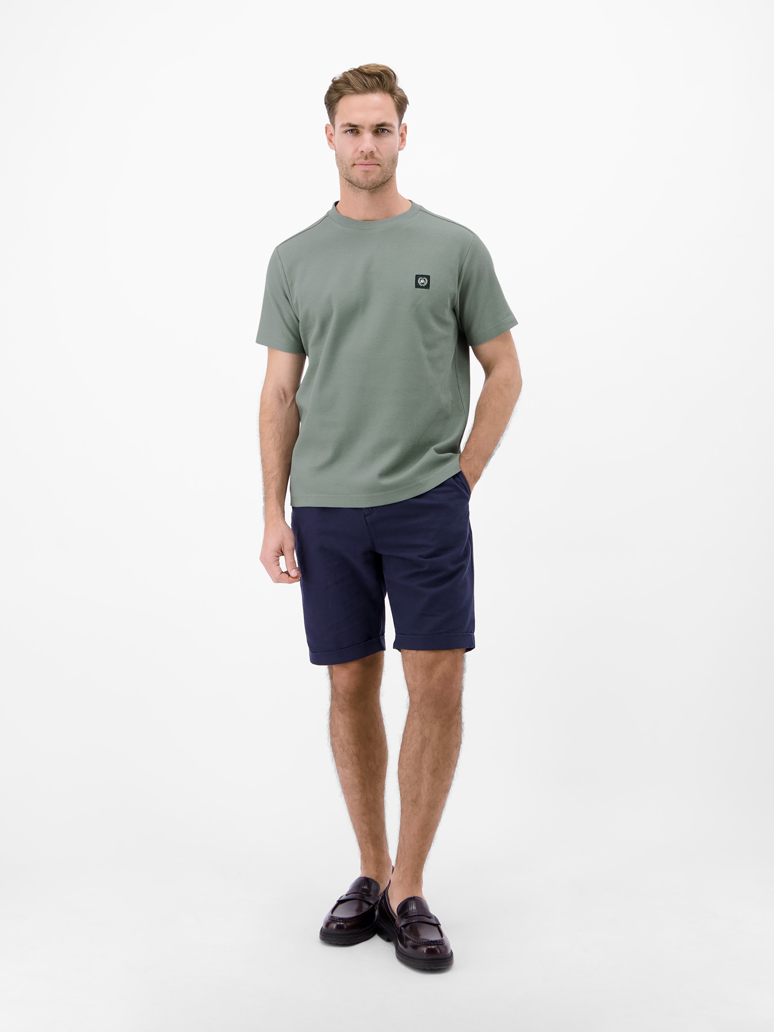 LERROS Shirt à col rond mit Logo-Badge und in Waffle-Optik