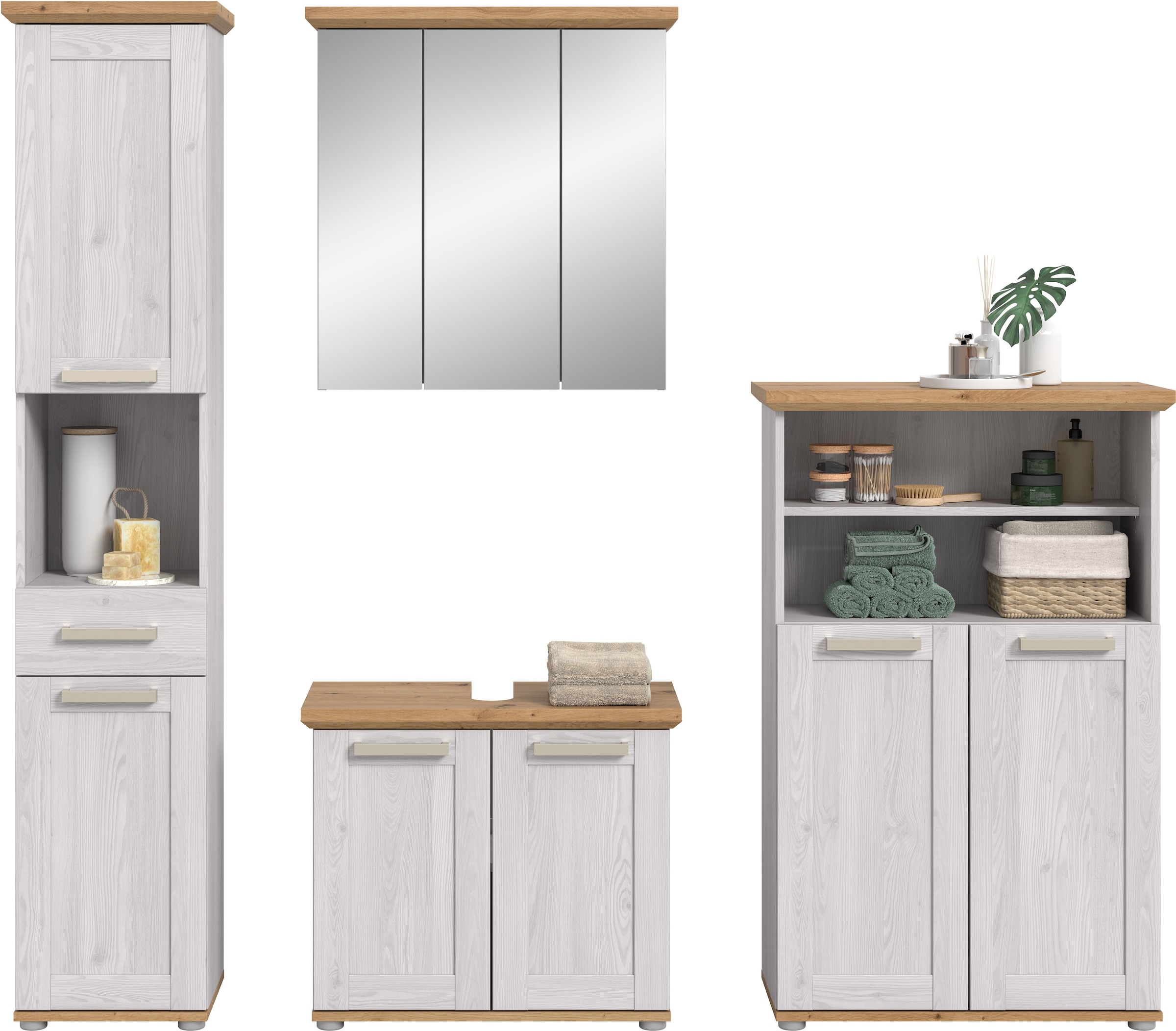 welltime Ensemble de meubles de salle de bain »COSENZA« best. aus: 1Hochschrank, 1Spiegelschrank, 1WBU, 1Midischrank, 4 cuis tlg.