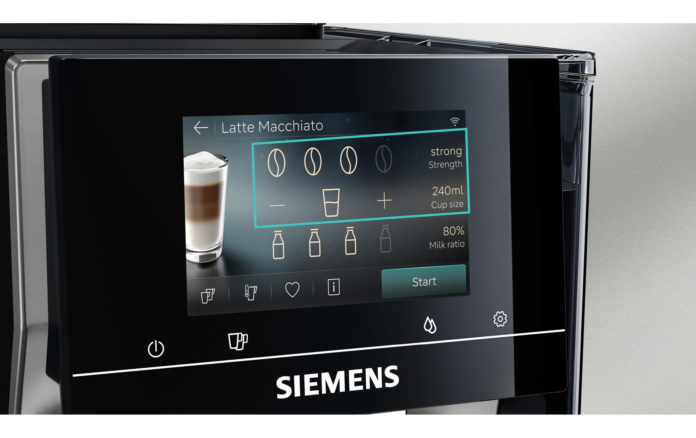 SIEMENS Kaffeevollautomat »EQ700 TP725ET7, inkl. Thermo-Kaffeebecher, XL-Getränke, 20 Favoriten« farbiges Full-Touch-Display, Doppeltassenfunktion, sehr leise, silber