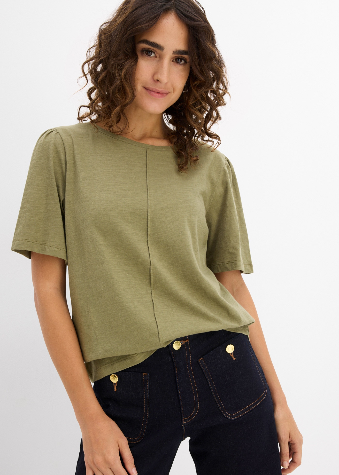 bonprix T-Shirt lockere Passform, weite Ärmel mit dezenter Raffung an der Schulter