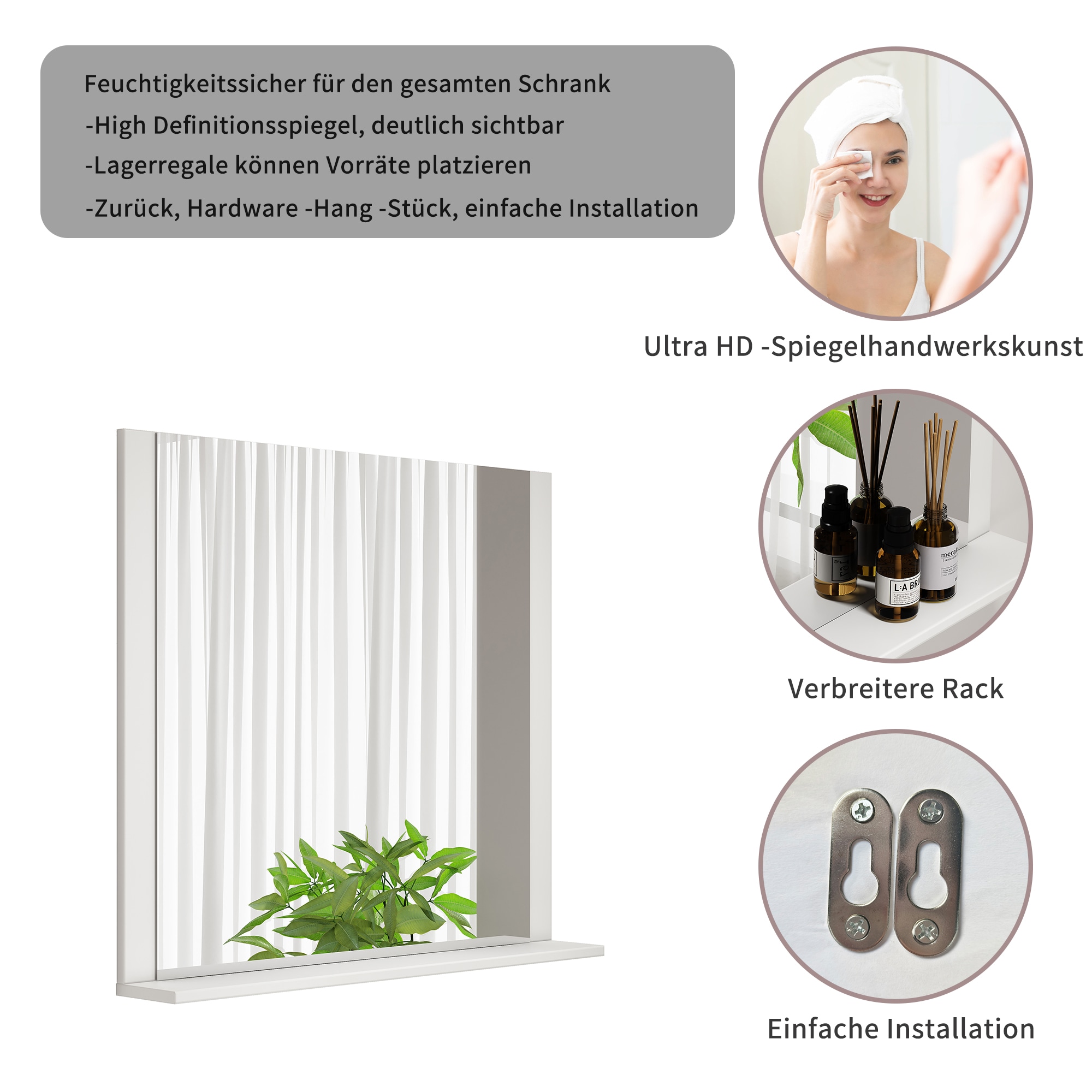 welltime Miroir de salle de bain »AMSTERDAM« in zwei Breiten 60cm, 80cm mit praktischer Ablagefläche