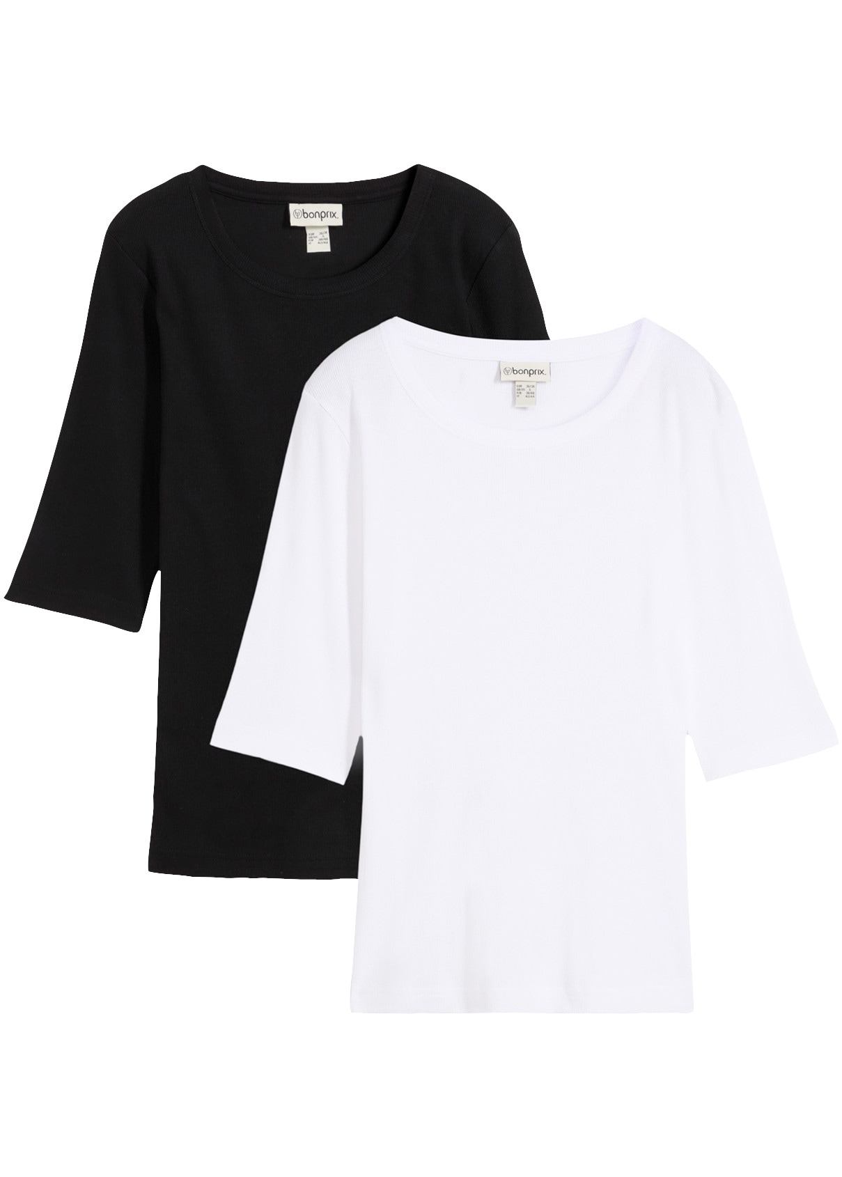bonprix T-Shirt Packung, 2er,  aus Baumwoll-Elasthan-Mix, schmale Passform, Halbarm-Design