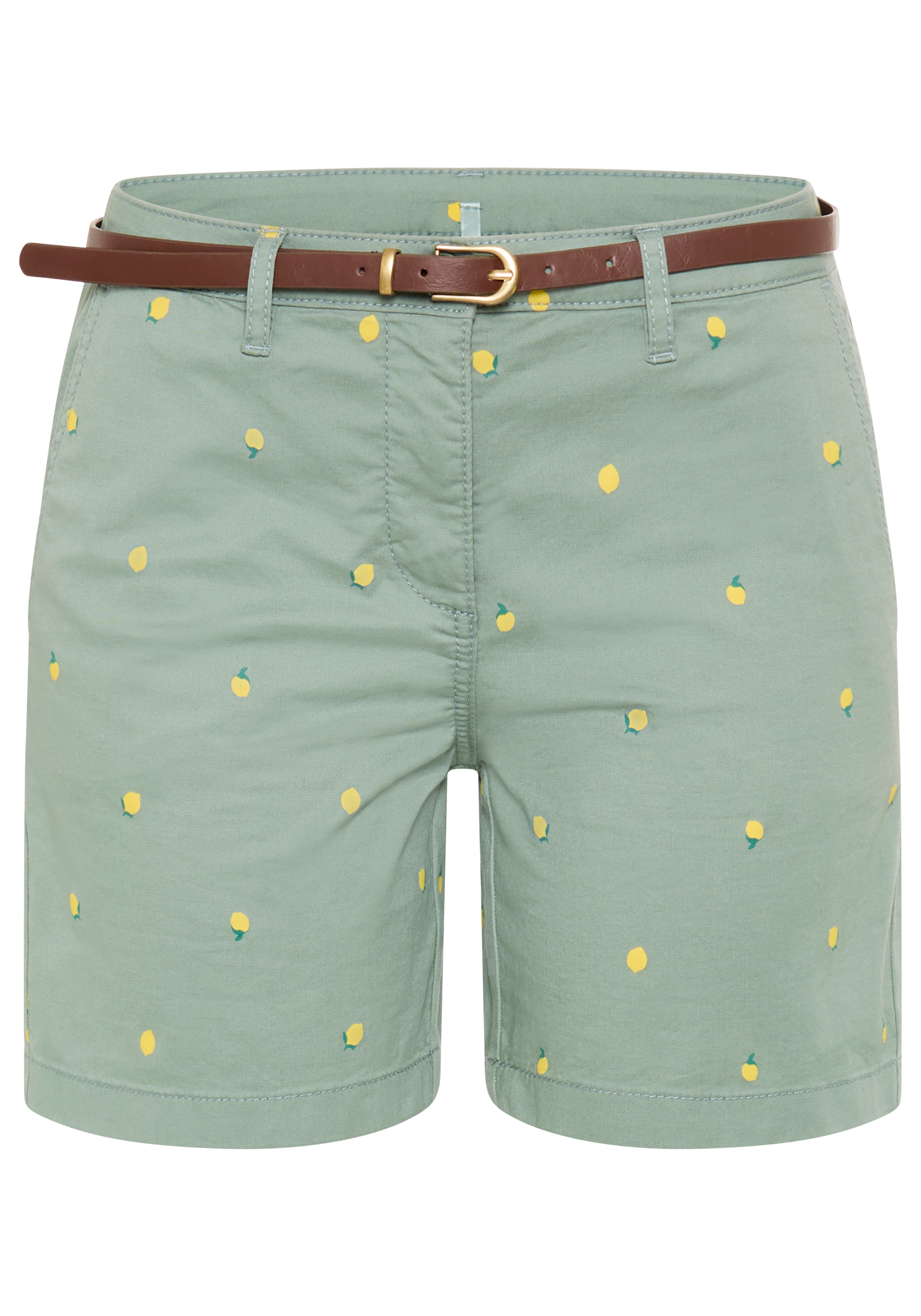 KangaROOS Chinoshorts  mit Zitronen, kurze Hose mit geradem Bein, inklusive Gürtel
