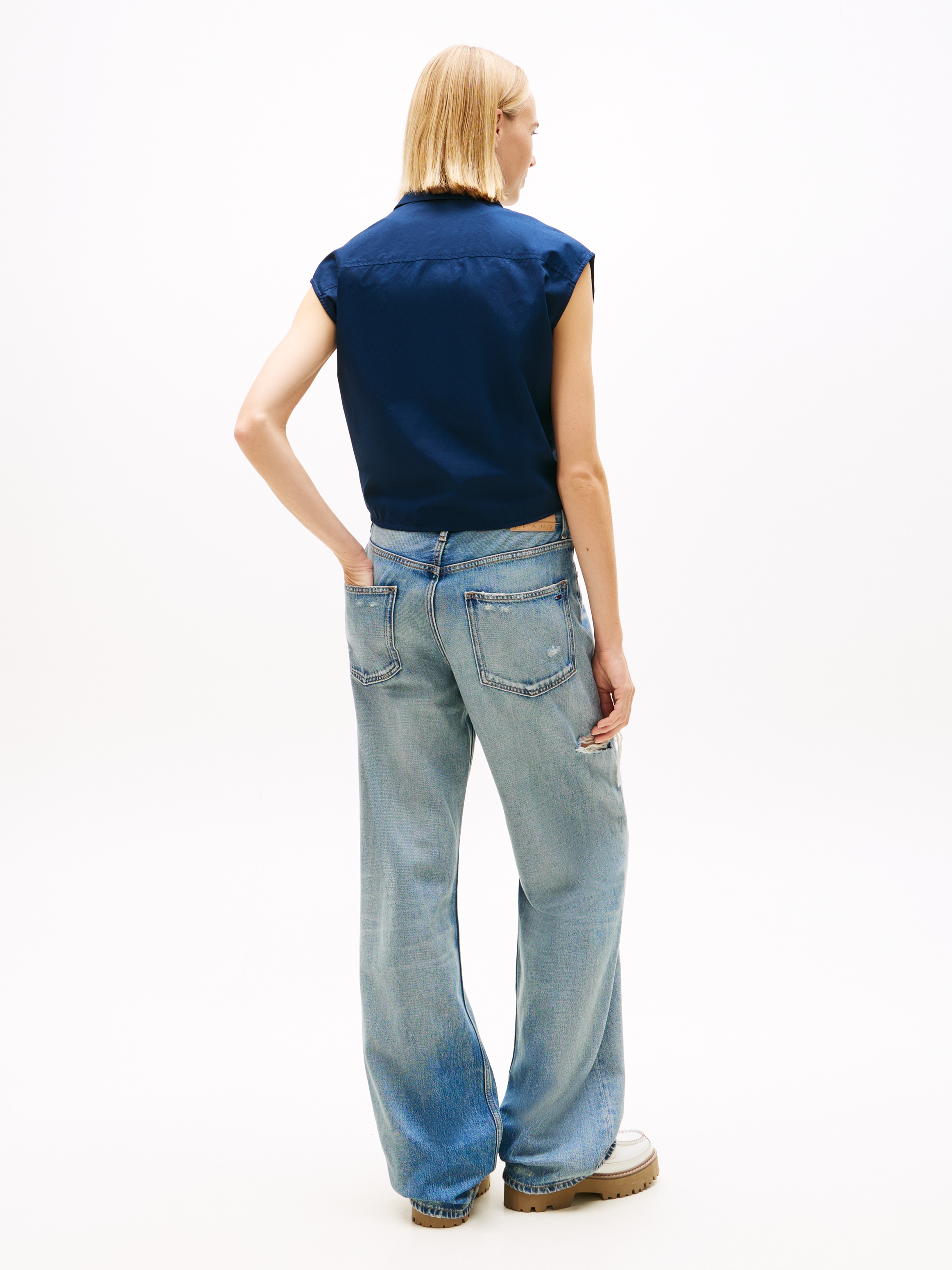 Tommy Jeans Top chemisier »TJW TIE FRONT POPLIN SHIRT« avec détail nœud à l'ourlet, coton pur