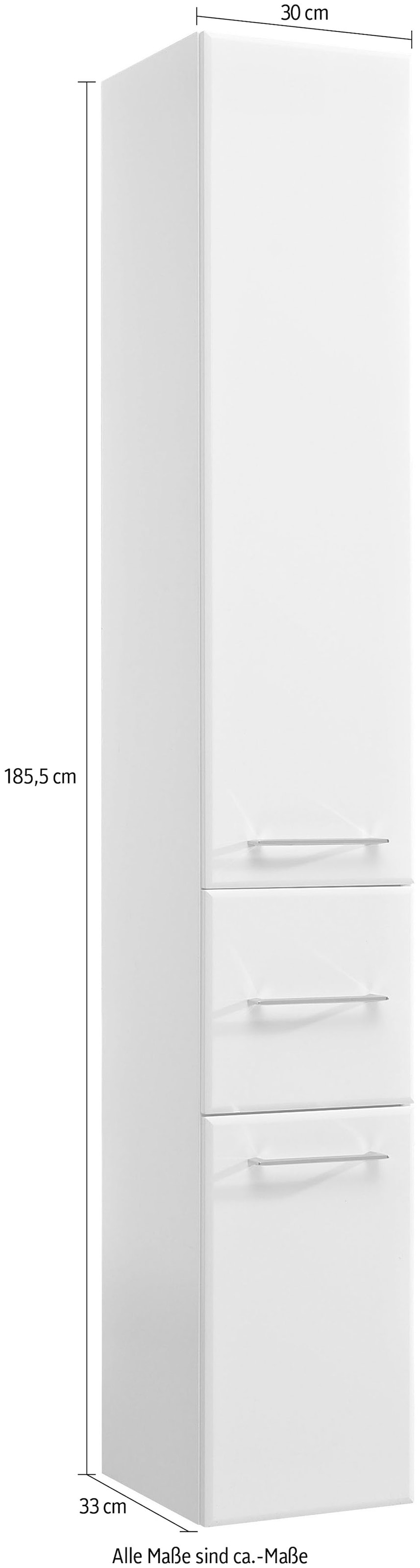 Saphir Armoire haute »Quickset 376 Badschrank 30 cm breit, 2 Türen, 1 Schublade« armoire haute de salle de bain, blanc brillant, poignées chromées brillantes