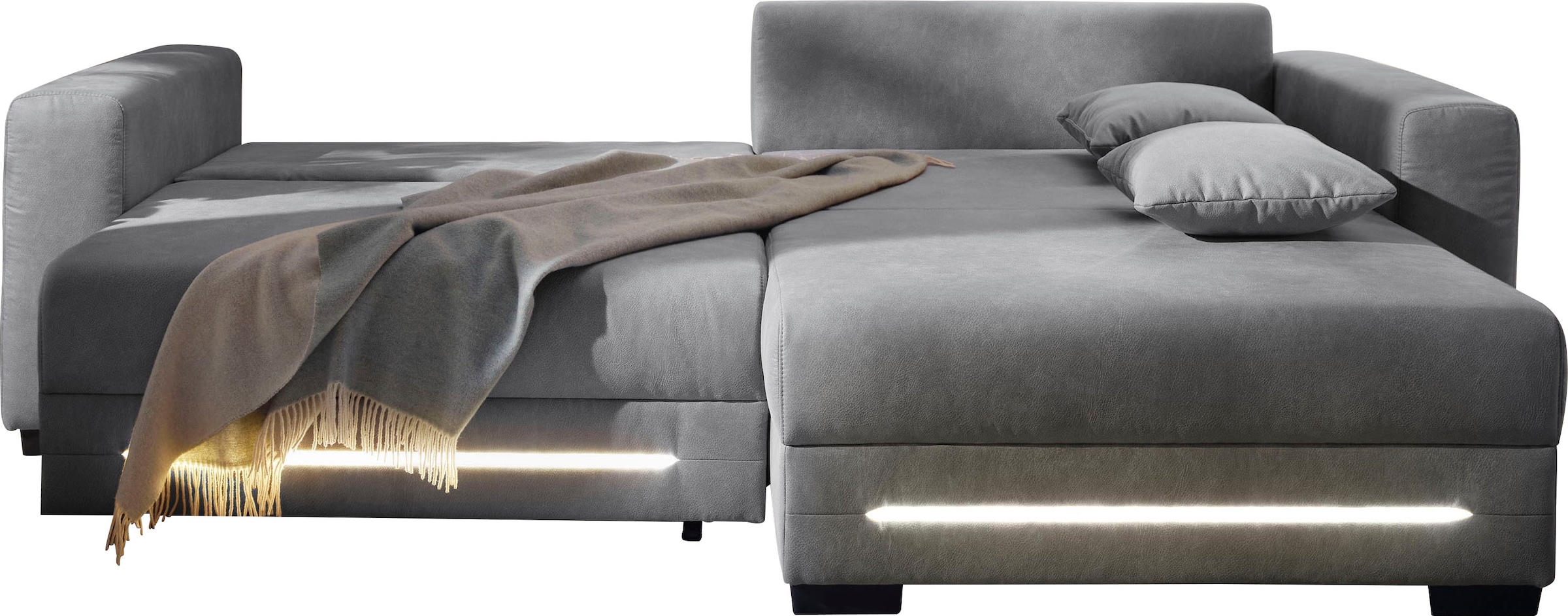 Jockenhöfer Gruppe Ecksofa »Spotlight XL L-Form, B: 261 cm« mit Schlaffunktion, Bettkasten, Licht & 2 Zierkissen