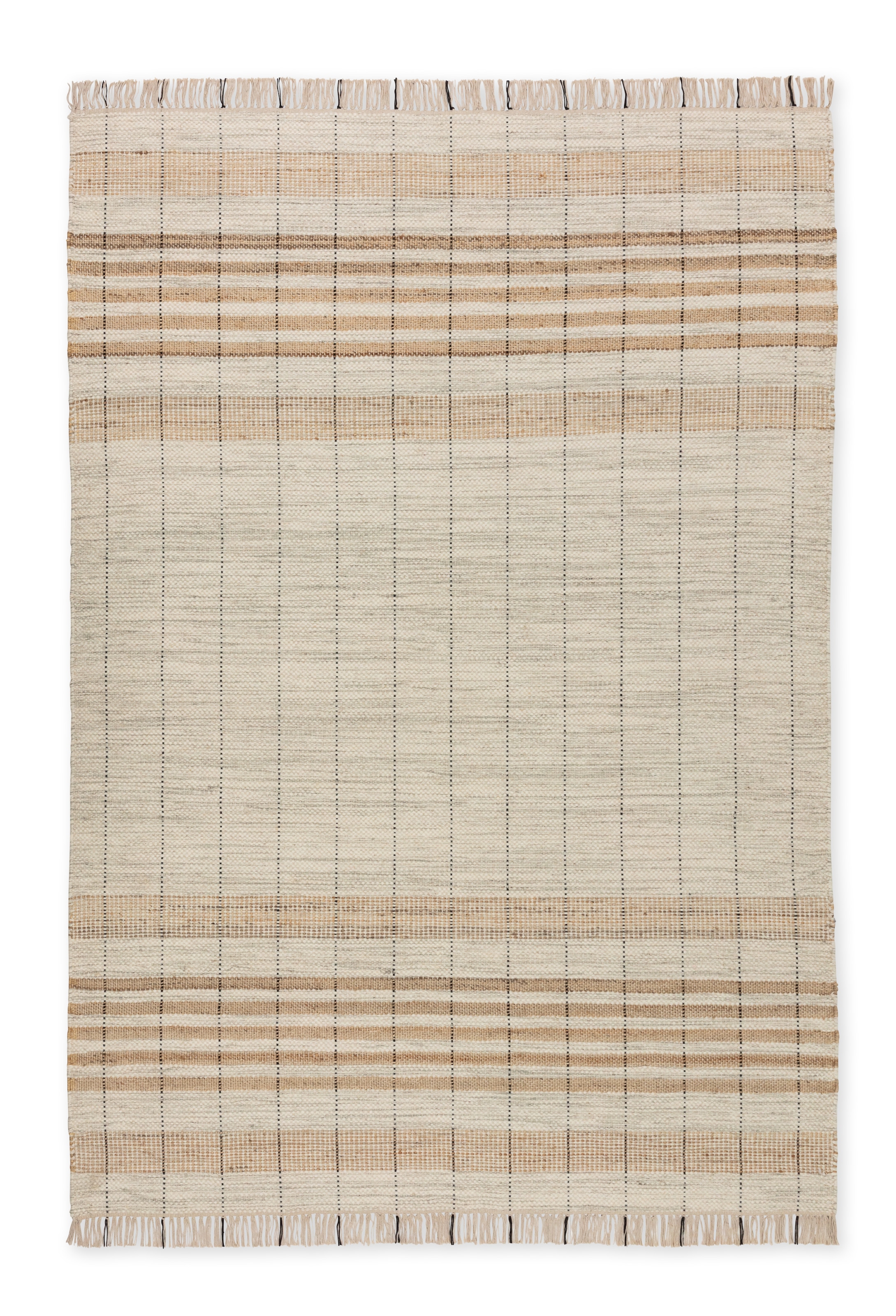 SCHÖNER WOHNEN-Kollektion Teppich »Neria« rechteckig 4 mm Höhe Wolle/Baumwolle/Jute Mix, mit Fransen, Karo Muster, Wohnzimmer