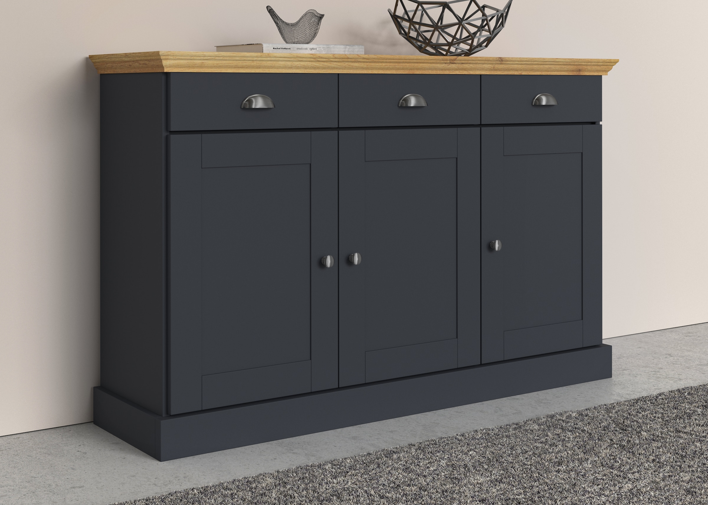 GOODproduct Buffet »Motala« Kommode, 3 Schubladen und 2 verstellbare Einlegeböden, Breite 125 cm