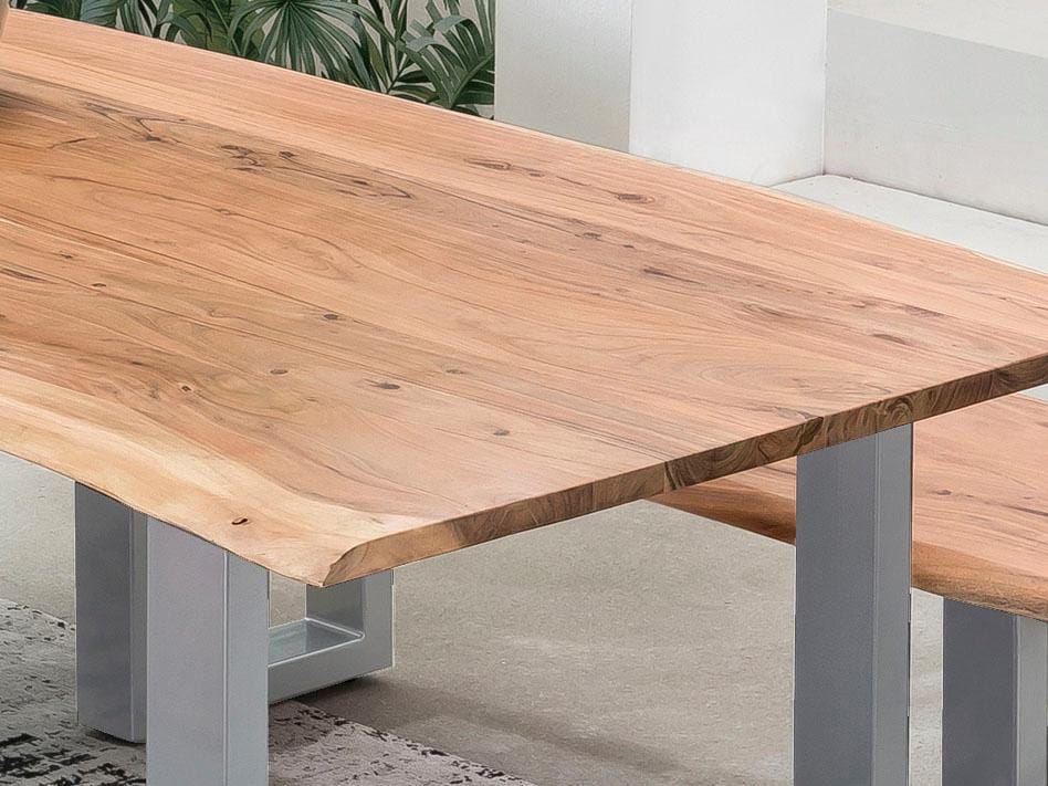 SIT Esstisch »Akazienholz Massivholz mit Baumkante & Stahlgestell« Naturbelassene Baumkante trifft auf modernes U-Stahlgestell