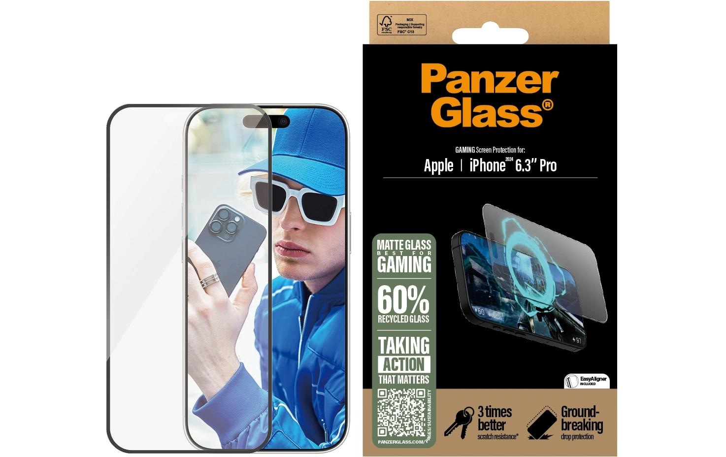 PanzerGlass Displayschutzglas »Ultra Wide Fit Gaming iPhone 16 Pro« für iPhone 16 Pro 1 Stk. tlg.