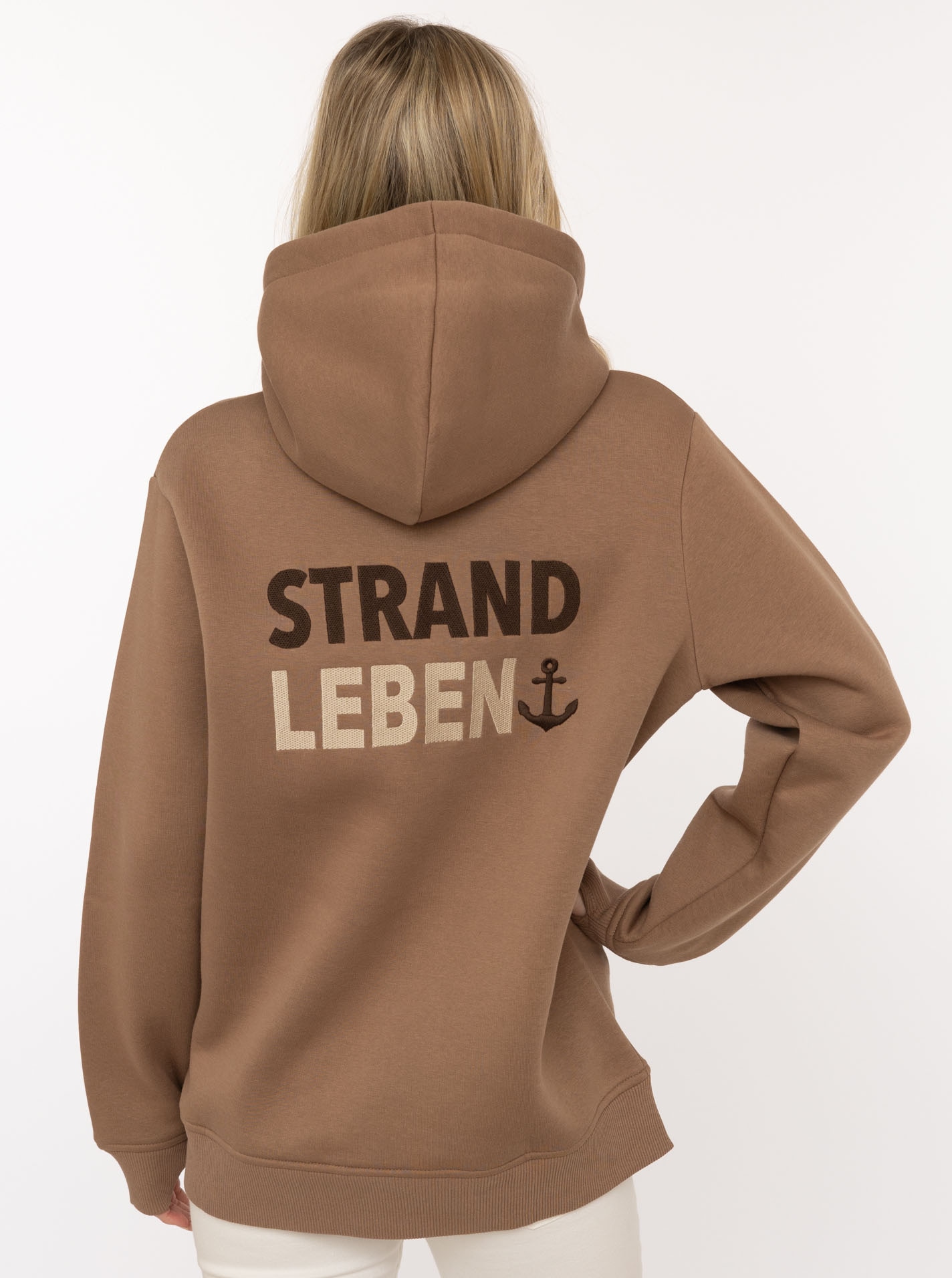 Zwillingsherz Hoodie »"Meine Heimat"«, mit aufgesticktem "Strand"-Schriftzug vorne und hinten

