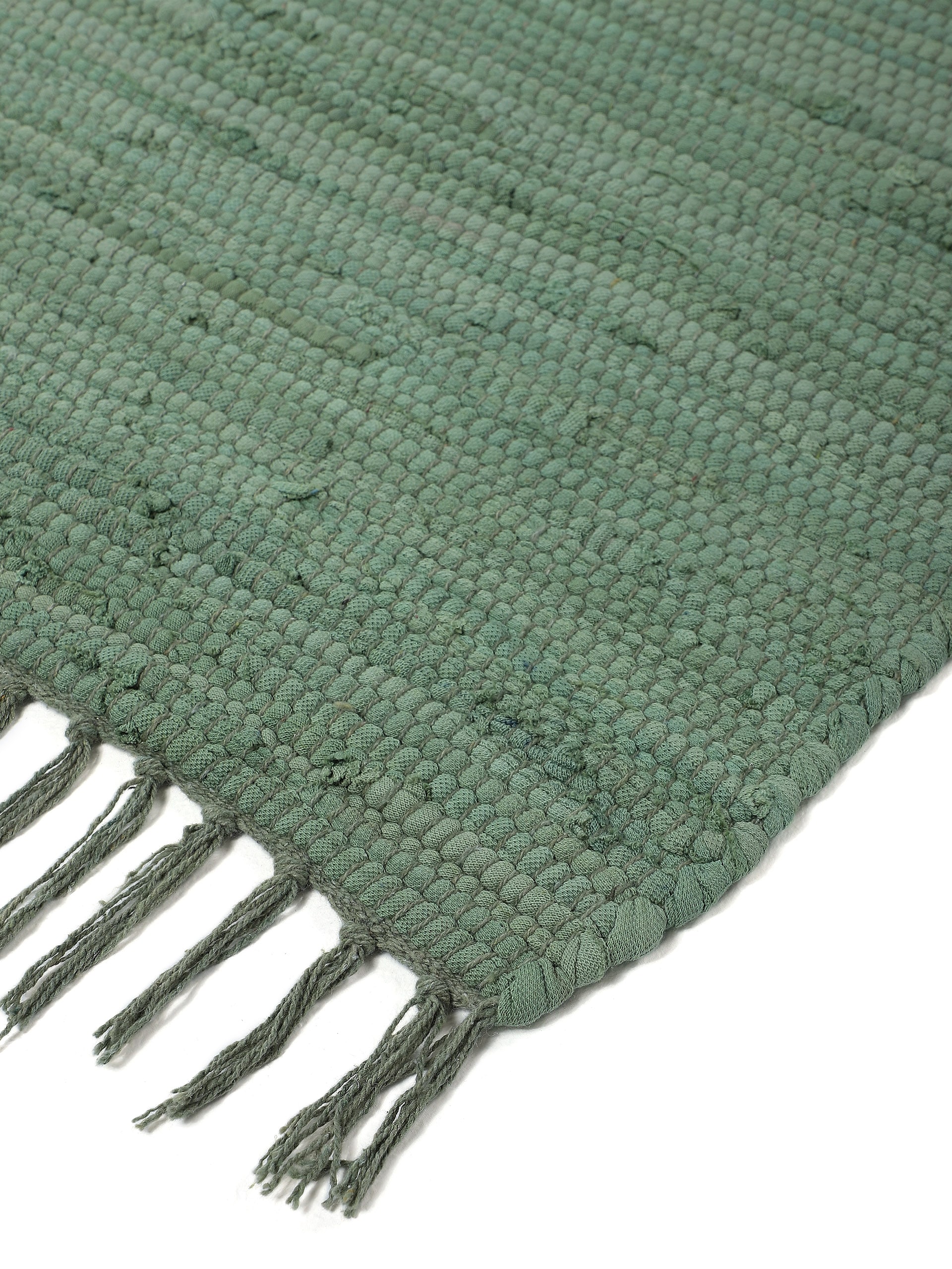 carpetfine Tapis »Kelim Chindi uni , auch als Läufer« Rectangulaire 5 mm Höhe Wendeteppich, reine Baumwolle, handgewebt, Uni-Farben, mit Fransen