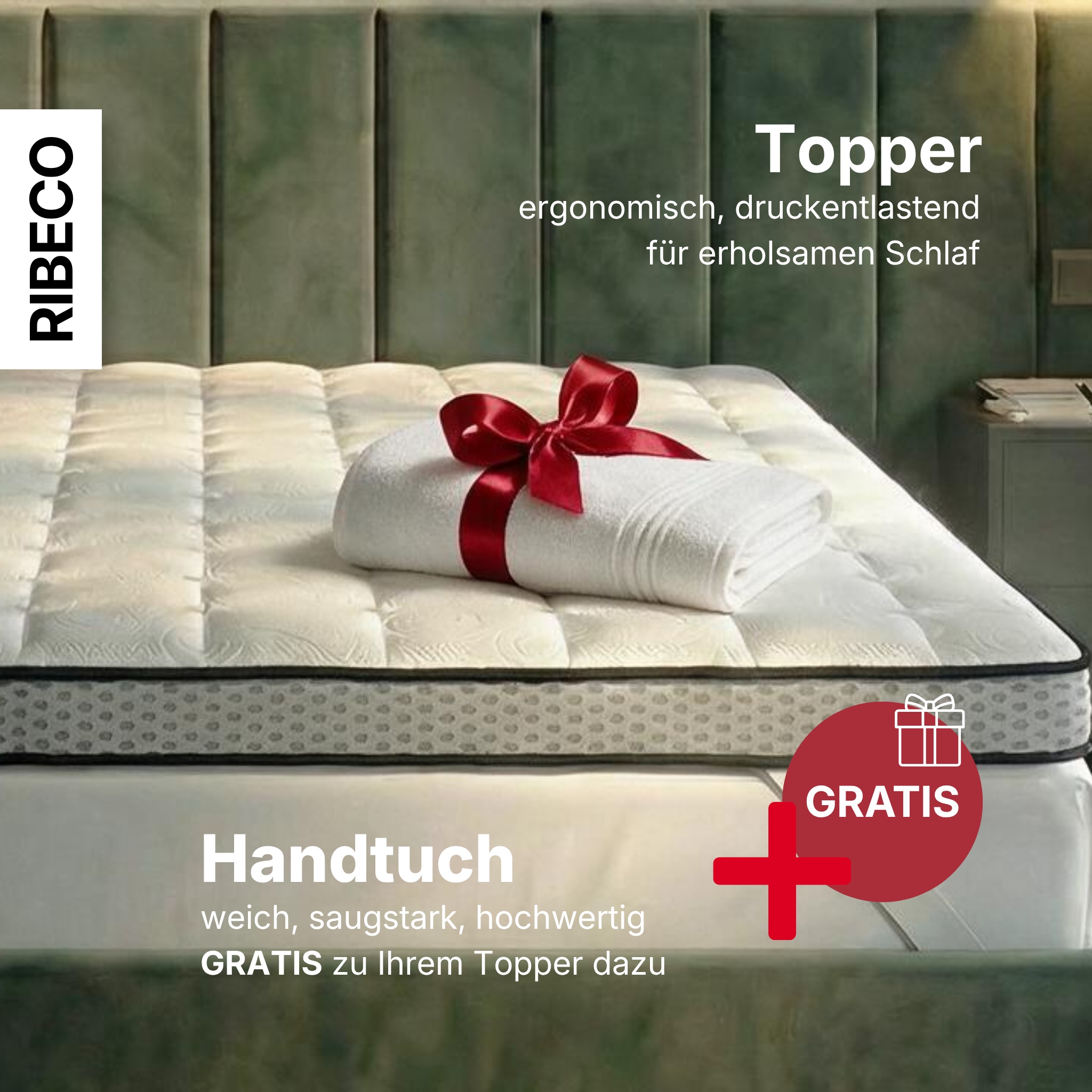 RIBECO Topper »Aaron, Topper 90x200 cm,180x200 cm« Matelas, adapté pour lit boxspring, ergonomique, fabriqué en UE