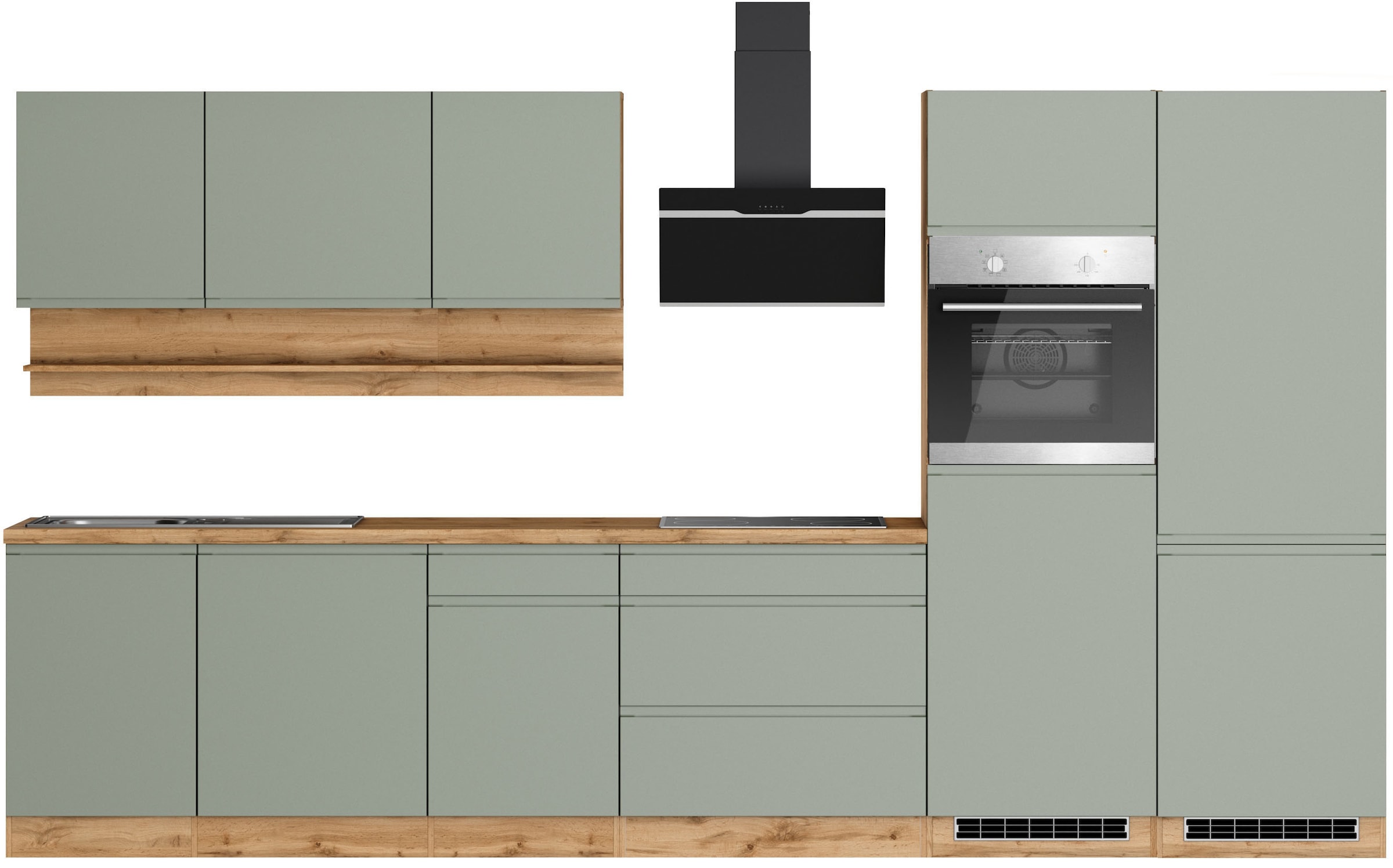 KOCHSTATION Kitchenette »KS-Virginia,neu in verbesserter Ausführung« plan de travail épaisseur 38 mm, rangement, fermeture douce,  largeur 360 cm, softclose, au choix avec appareils électriques et induction