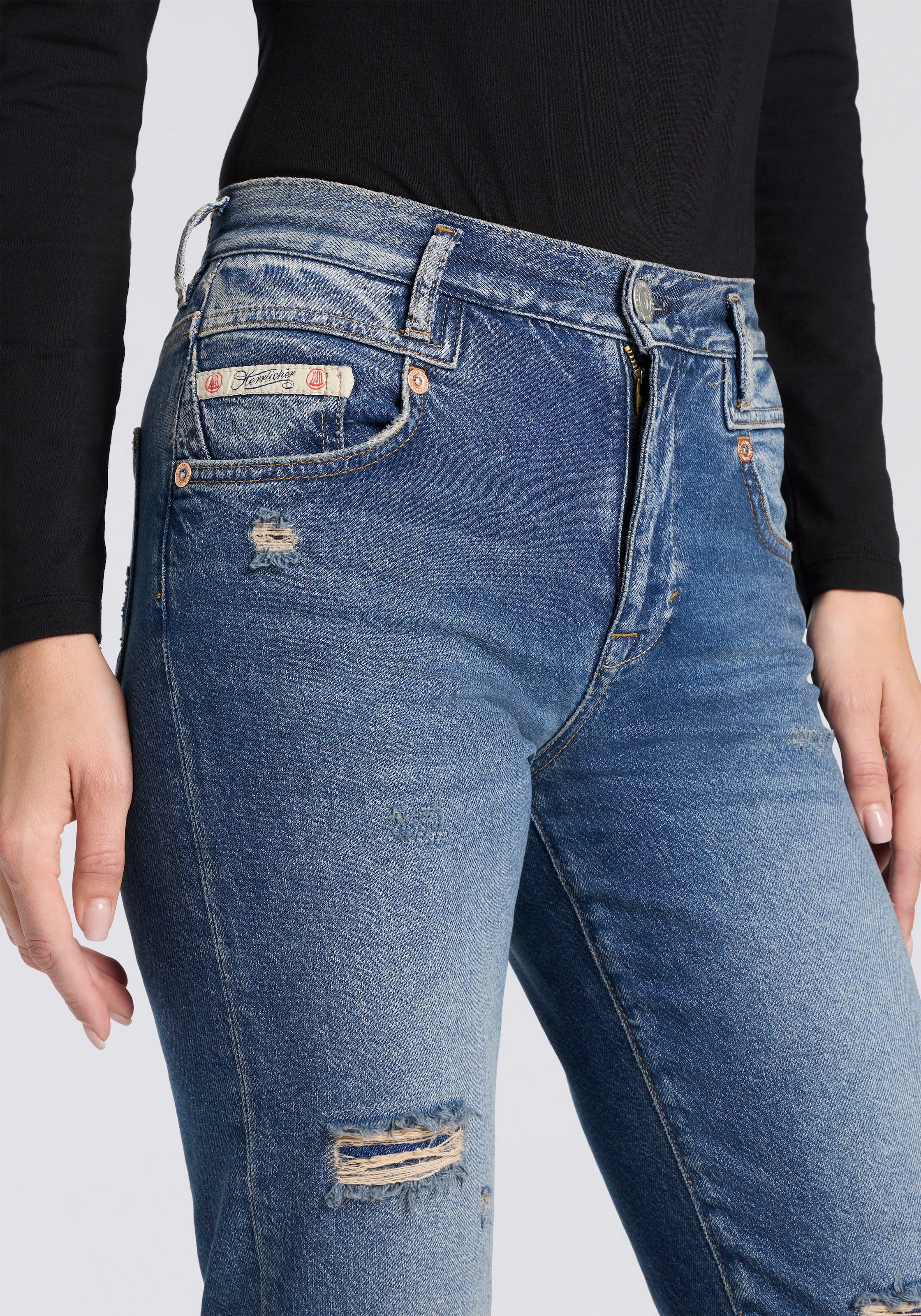 Herrlicher Jeans à 5 poches »Breezy Cropped Denim« Straight Fit mit Destroyed-Effekten