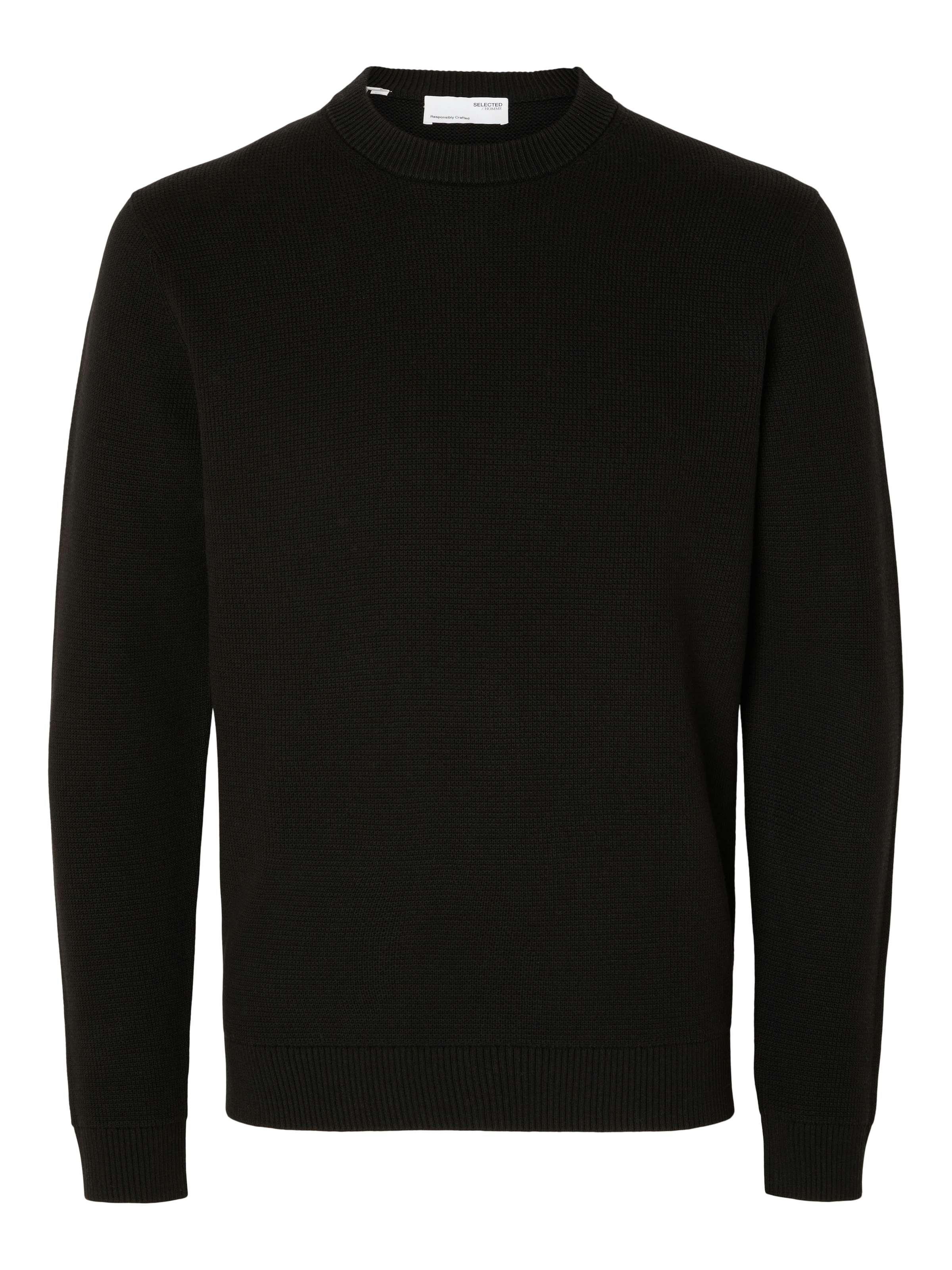 SELECTED Rundhalspullover »SLHDANE LS KNIT STRUCTURE CREW NECK NOOS« Baumwolle, regular fit