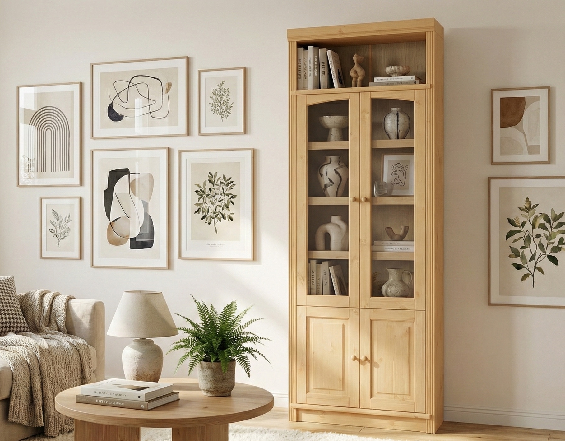 GOODproduct Vitrine »Soeren Regal mit 2 Glastüren und 2 Holztüren, B/TH: 80/29/220 cm« Kiefer FSC®-zertifiziert, 1 offenes Fach, 6 Fächer hinter den Türen