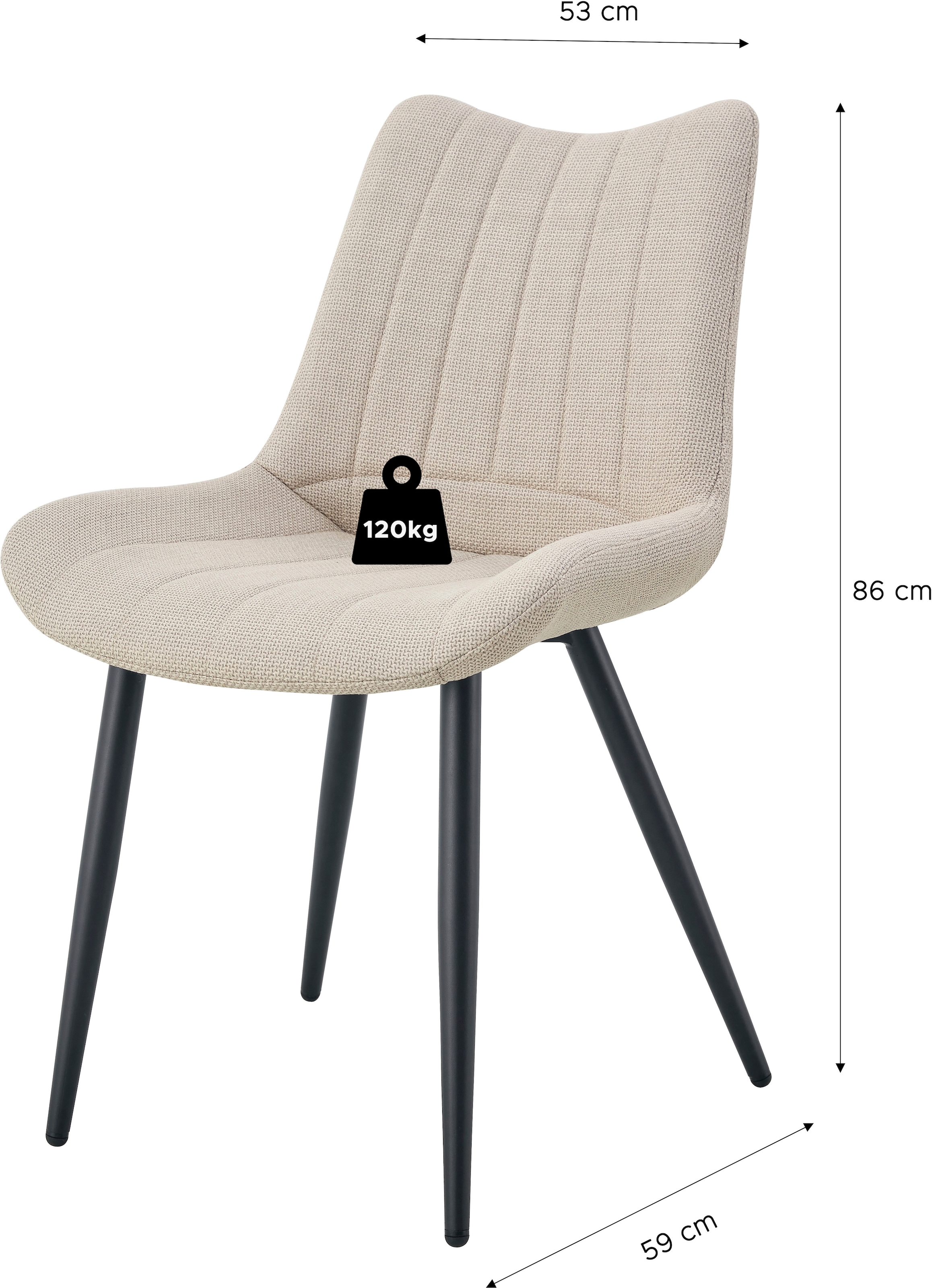 Home affaire Chaise de salle à manger »DAWSON, 2er Set, mit Metallgestell in matt schwarz« (Ensemble) 2 cuisin verschiedenen Farben, Belsatbarkeit pro Stuhl 120 kg