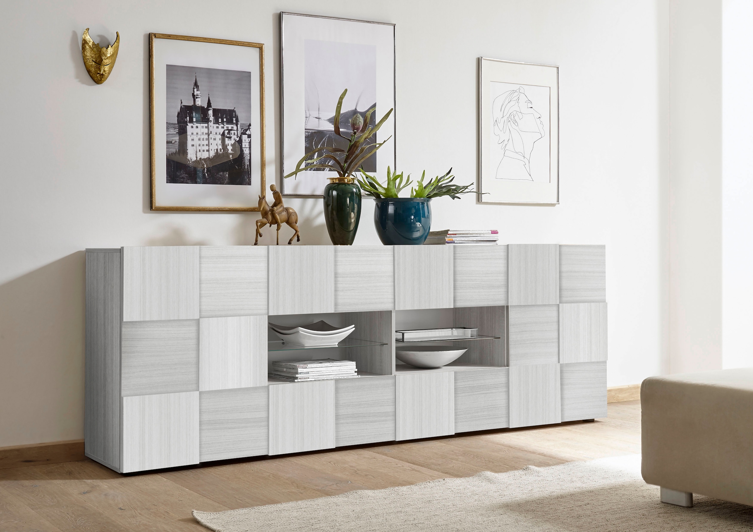 Home affaire Sideboard »Dama Breite 241, Kommode 2 Türen u. 4 Schubkästen, Anrichte« Front in 3D-Optik, viel Stauraum, verschiedene Farben