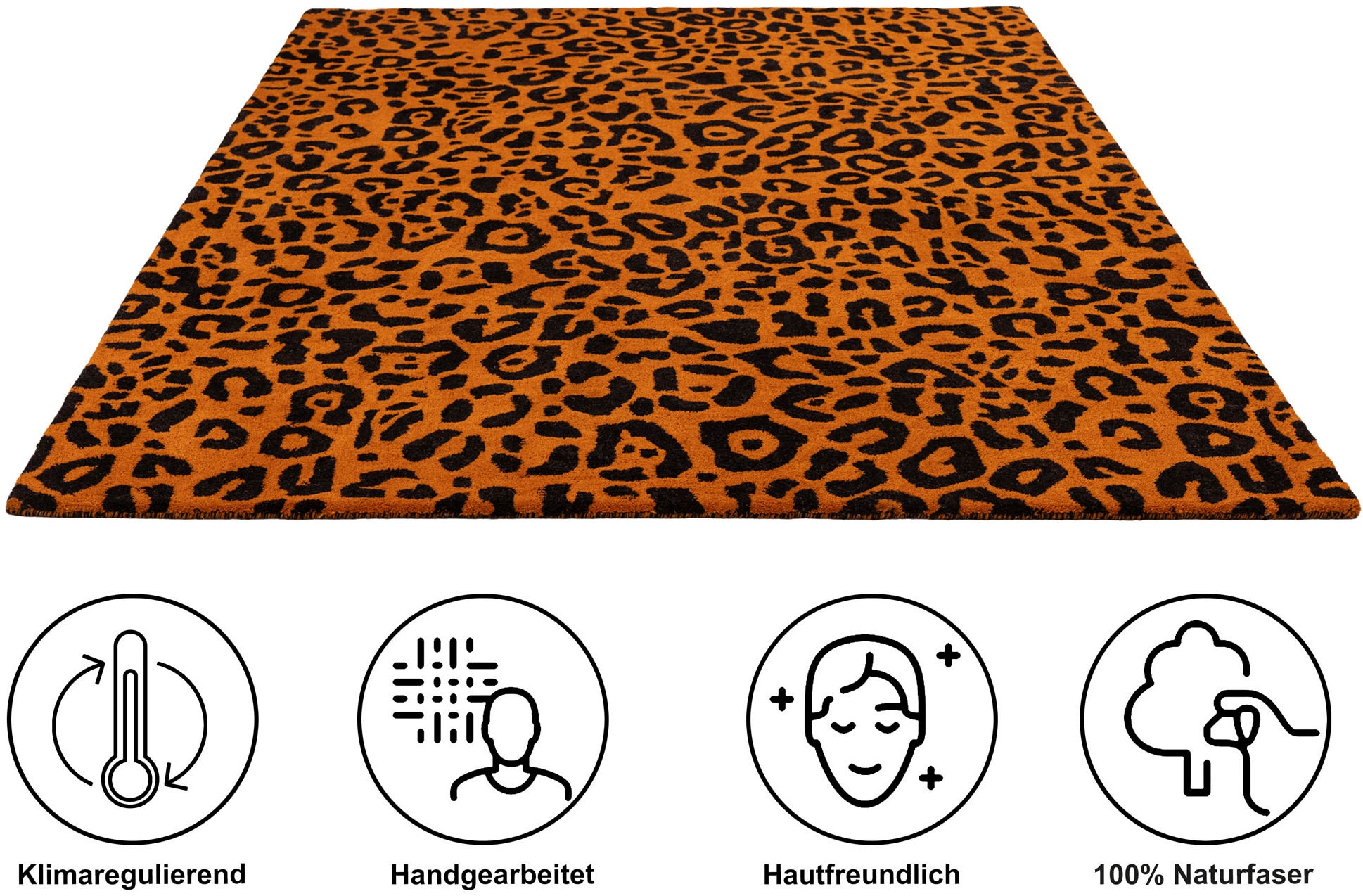 GOODproduct Tapis en laine »Gabbo Leo, Leopardenmuster, handgearbeitet« Rectangulaire 14 mm Höhe reine Wolle, Uni, Wohnzimmer, Schlafzimmer, Esszimmer