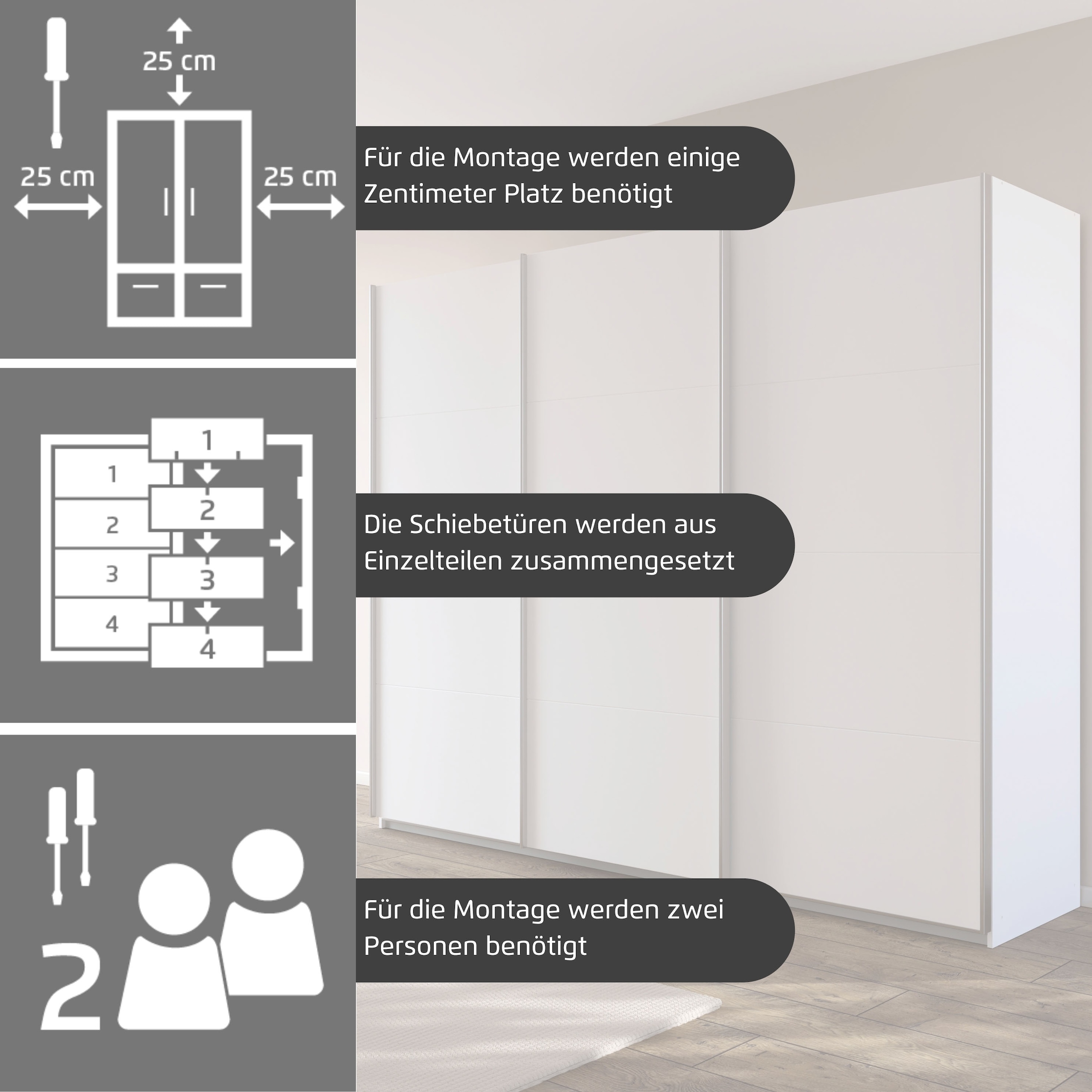 GOODproduct Schwebetürenschrank »Kleiderschrank Schrank Garderobe AGORDO mit Dekor- oder Hochglanzfront« Breiten 203/271/315/360 cm in drei Griff-Farben - NEU: Farbe SCHWARZ,  in 4 Breiten und 2 Höhen MADE IN GERMANY