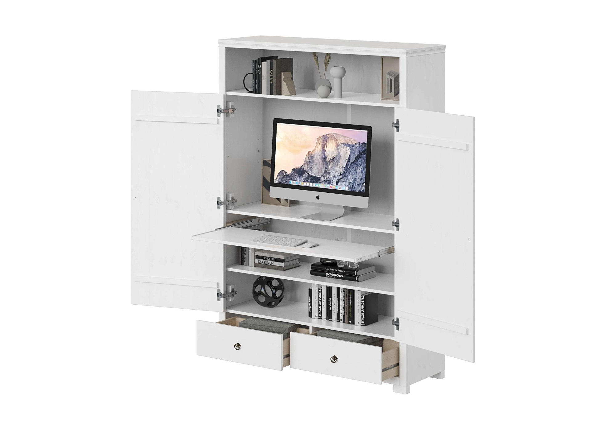 GOODproduct Armoire à linge »Gotland! Home Office Schrank, Mehrzweckschrank, Büroschrank« H/B/T ca. 180/125/40cm,  mit Ausziehregal, Schublade, stabil + langlebig, Massivholz made in EU