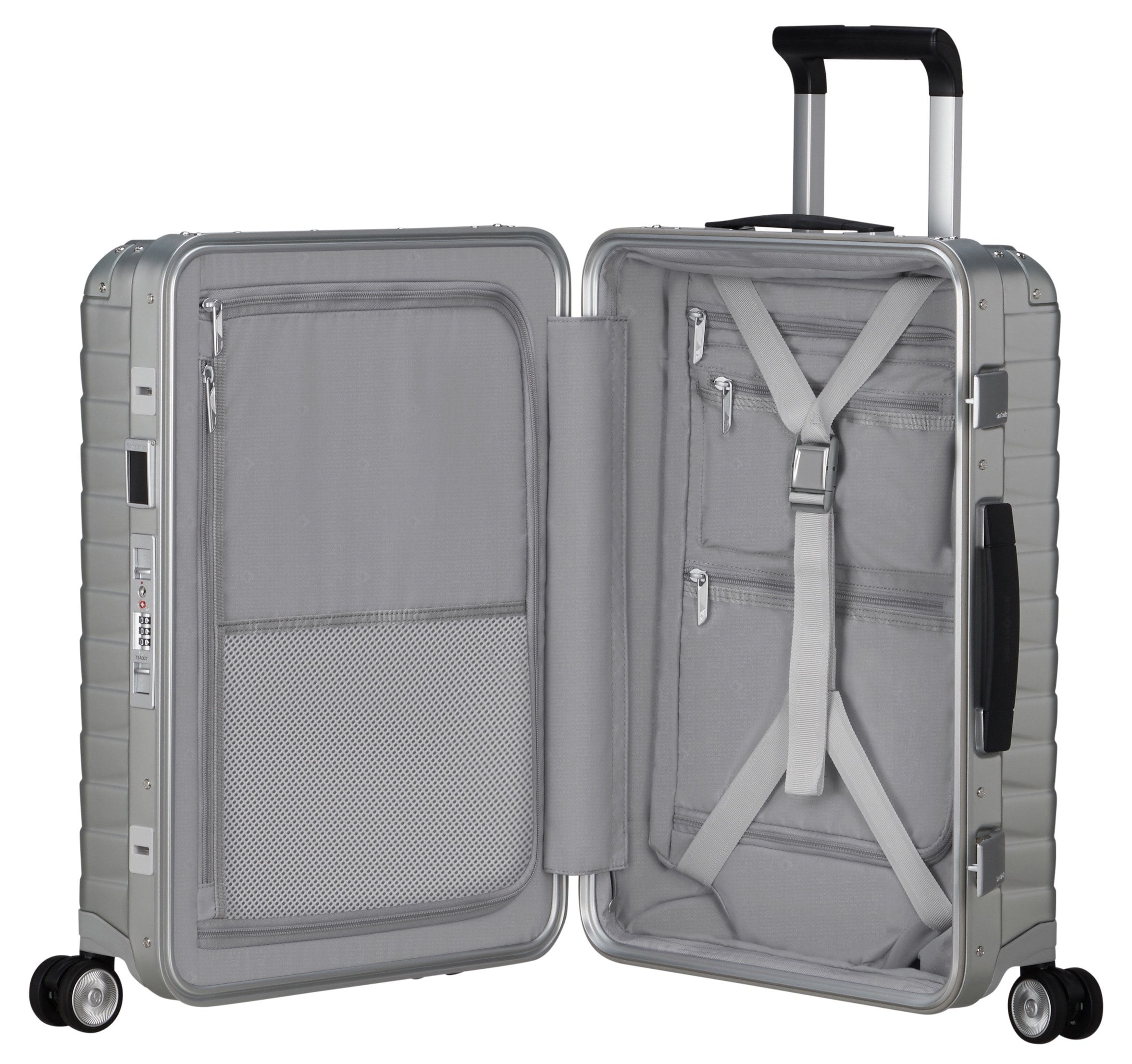 Samsonite Hartschalen-Trolley »PROXIS ALU, verschiedene Grössen« 40 l 4 Rollen aus Aluminium, mit Kreuzspanngurt, mit integriertem Namensschild