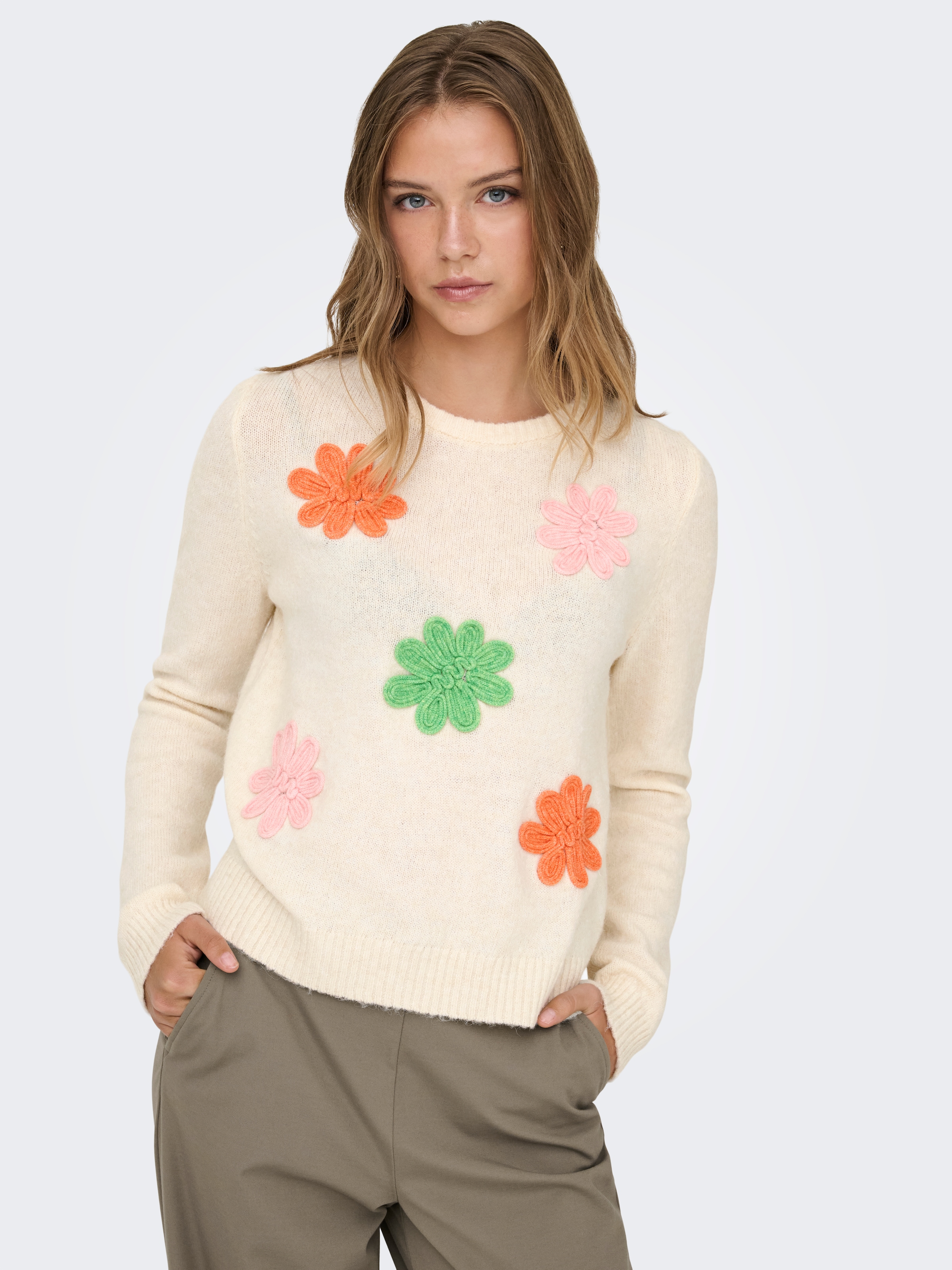 ONLY Strickpullover »ONLLOTUS LIFE LS FLOWER O-NECK EX KNT«