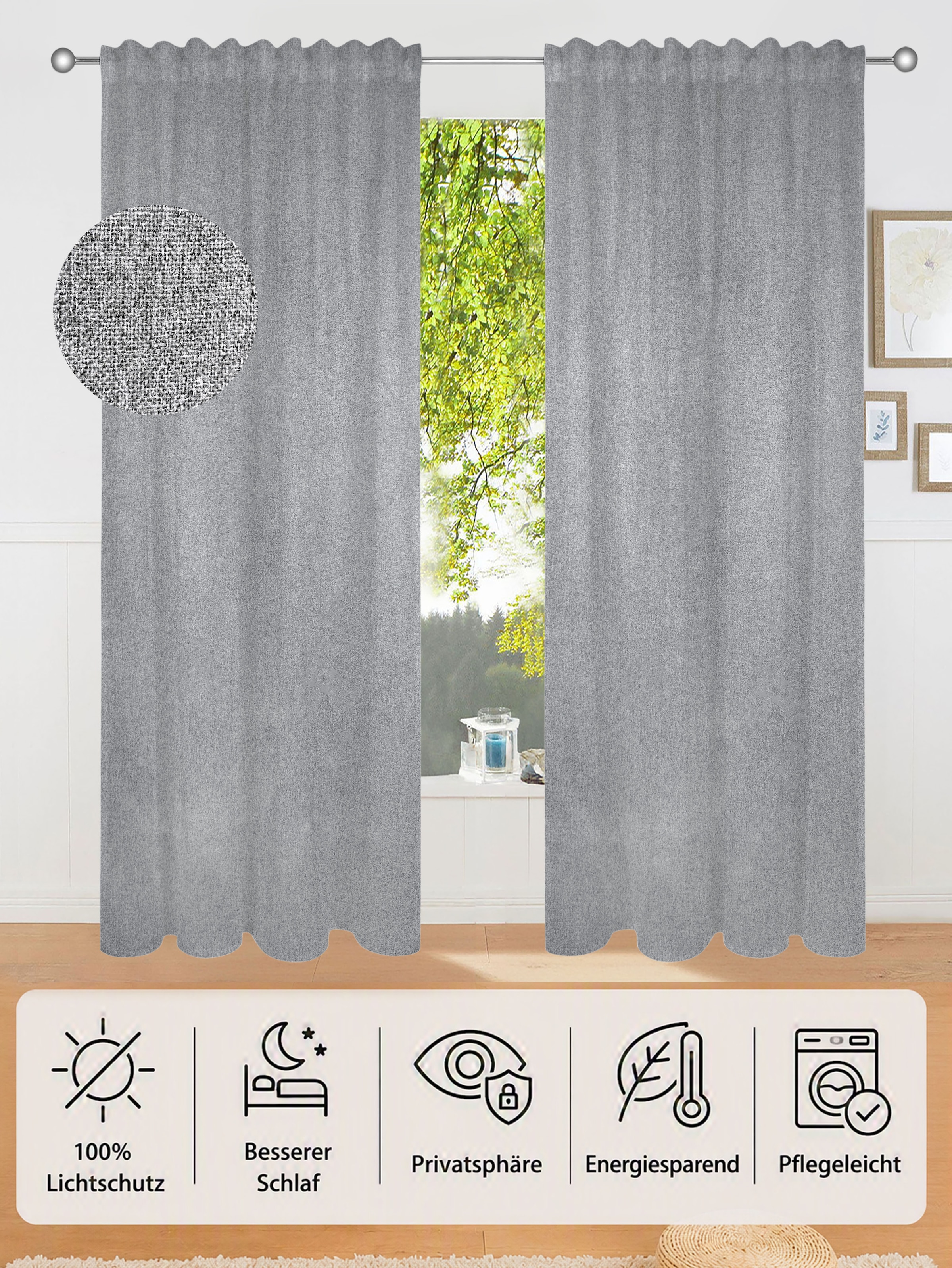 GOODproduct Rideau occultant »Ronnel, 100% Lichtschutz« Bande multifonctionnelle 2 cuis tlg. 2x uni, salon, chambre/salle d'enfants, occultant à 100 %