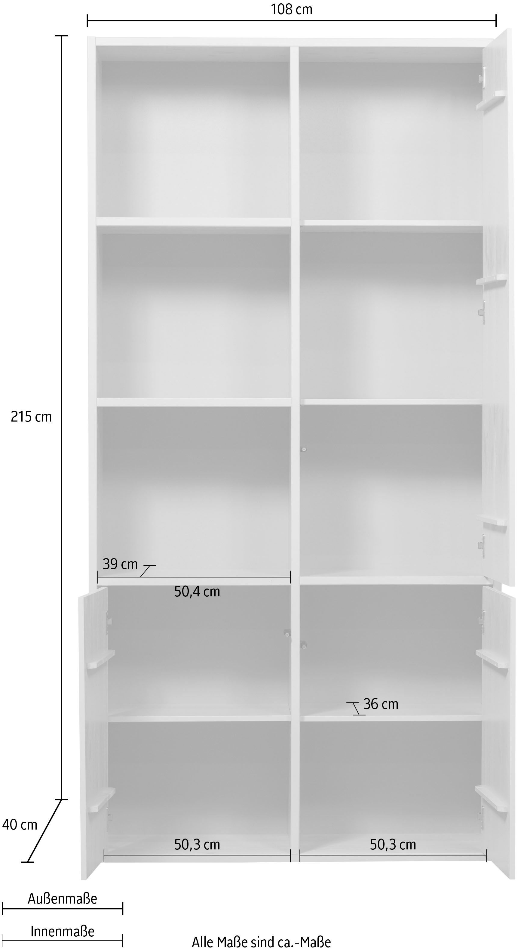 WOOOD Mehrzweckschrank »Meggy Kiefernholz mit Druckmechanismus B 108 x D 40 x H 215 cm« Tragkraft 10 kg pro Boden, sichtbare Maserung, einfach zu montieren