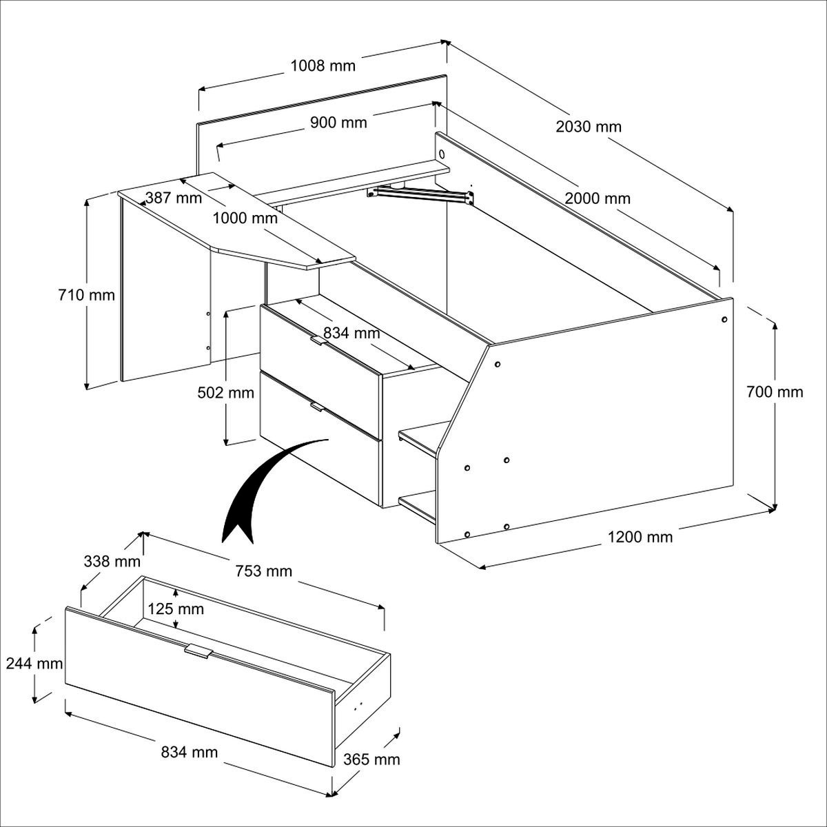 Parisot Jugendzimmer-Set »Parisot Milky 21« Set, 2-teilig, 2 tlg. inklusive Schubkastenkommode, viel Stauraum, Ablagefläche Liegefläche