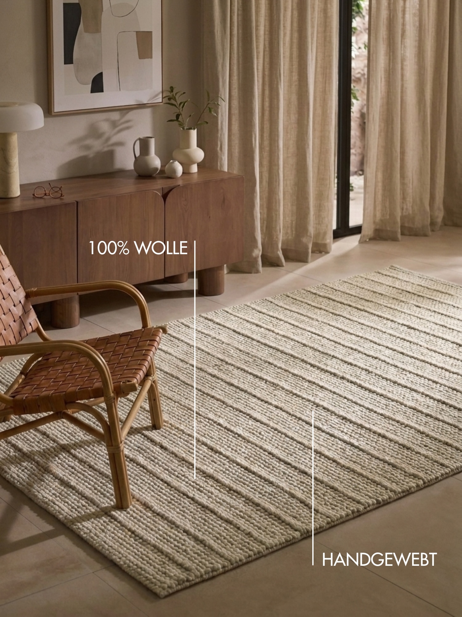 Ted Baker Tapis en laine »Parker , auch als Läufer« Rectangulaire 7 mm Höhe Laine, naturelle, tissée à la main, salon, chambre, bohème, scandinave