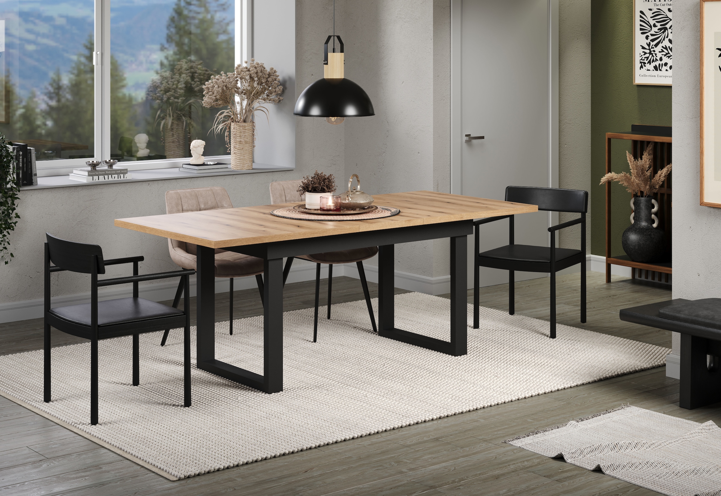 INOSIGN Table de salle à manger »Valencia« 1 cuis tlg. Synchroauszug; Metallkufen, ausziehbar auf 200 cm