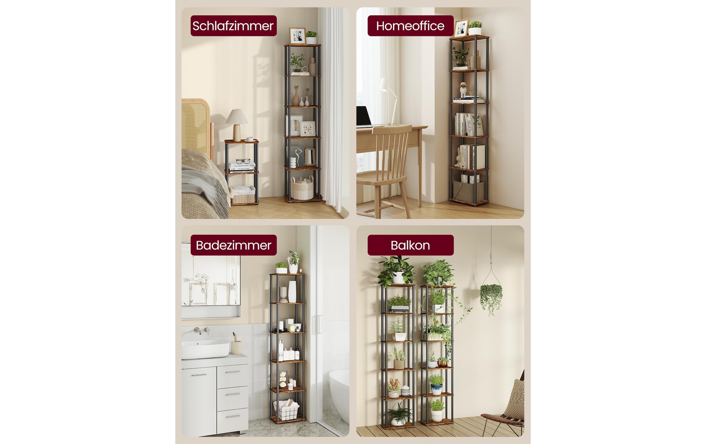 VASAGLE Étagère »38 x 23,8 x 173 cm« Vielseitiges Standregal mit sechs Ebenen im Industriedesign