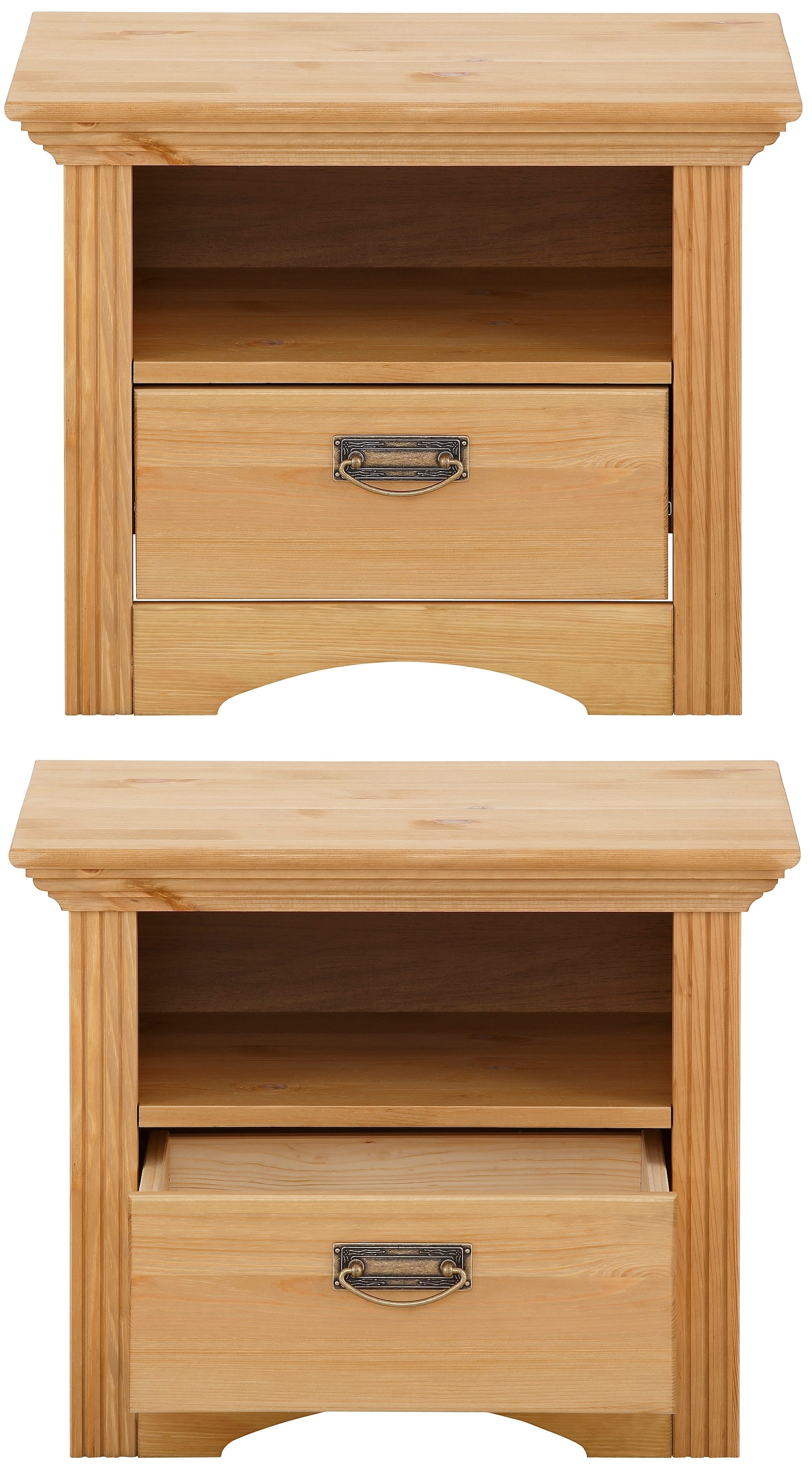 GOODproduct Schlafzimmer-Set »"Konrad", komplettes Schlafzimmer mit grossem Schrank« Set, Kleiderschrank 5 türig mit Schubladen, 2 Nachttische, Bett 180x200cm, 4 Stk. tlg. klassischer Landhausstil, Metallgriffe, Massivholz (Kiefer)