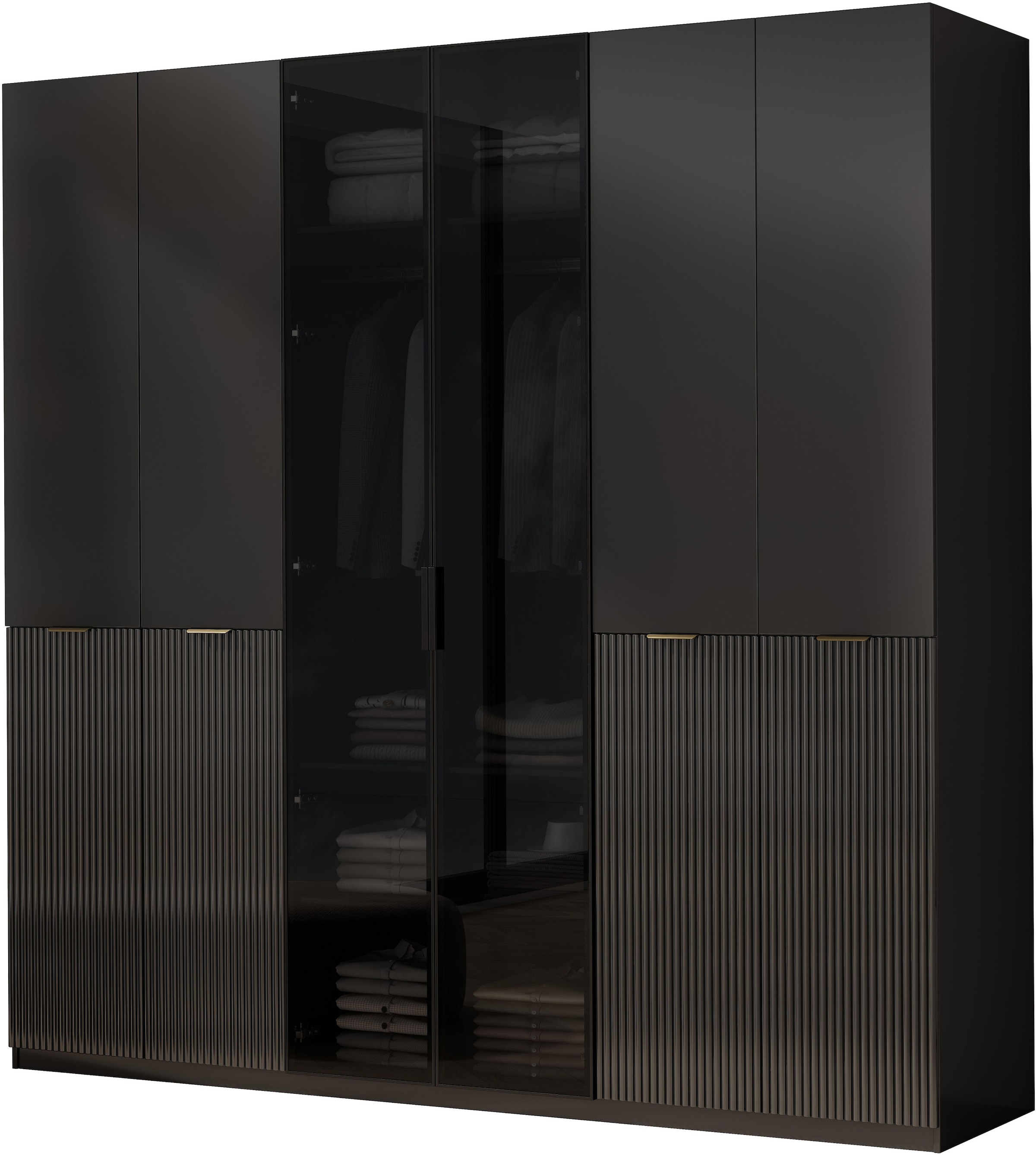 GOODproduct Kleiderschrank »Jorella Schlafzimmerschrank Garderobe mit Softclose Türen Glastüren« eleganter Schlafzimmerschrank Rillendesign Trend Breite 241cm Grauglas