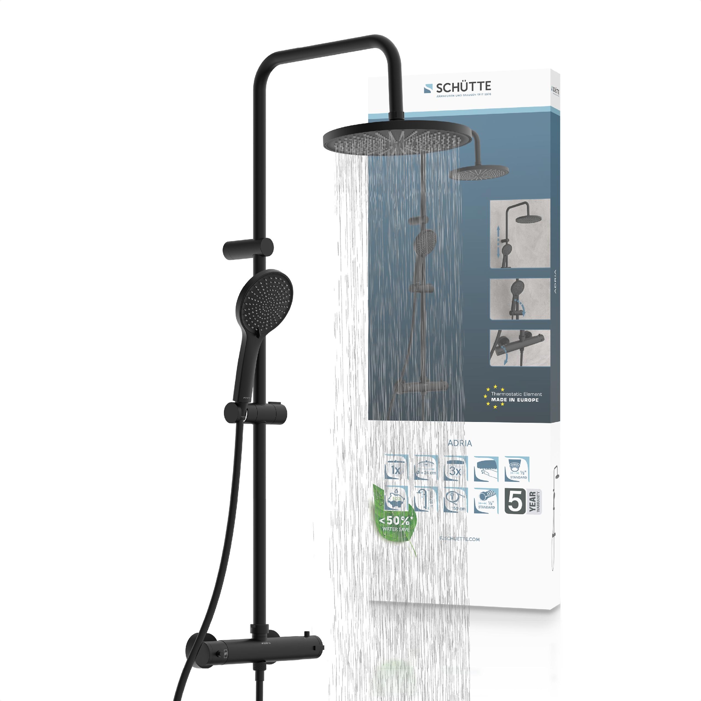 Schütte Duschbrause »TRENTO« Set,  mit Thermostatarmatur, 3-fach verstellbar, Antikalk-Noppen