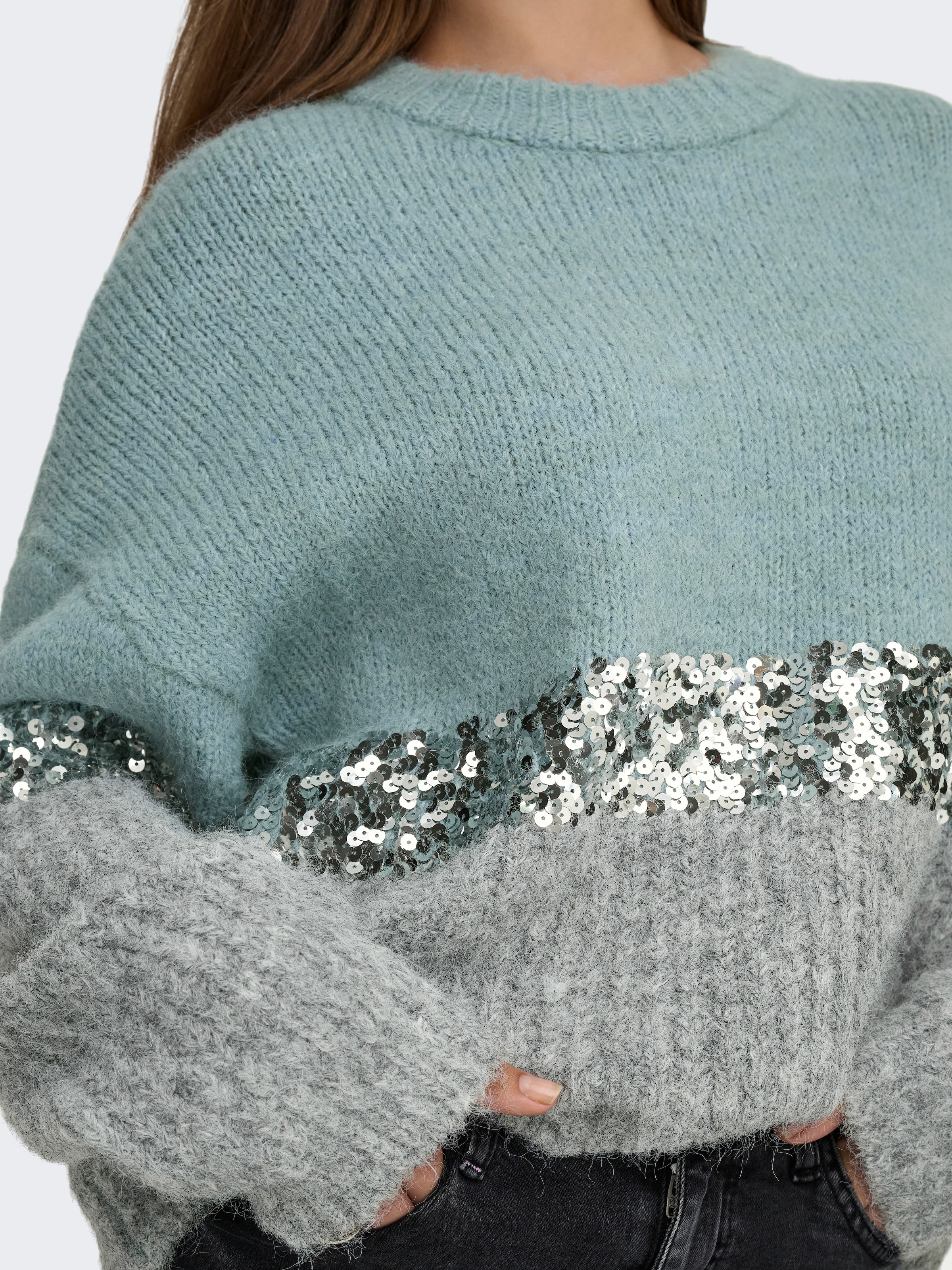 ONLY Rundhalspullover »ONLMAINE LIFE LS SEQUIN BLOCK O-NECK KNT«