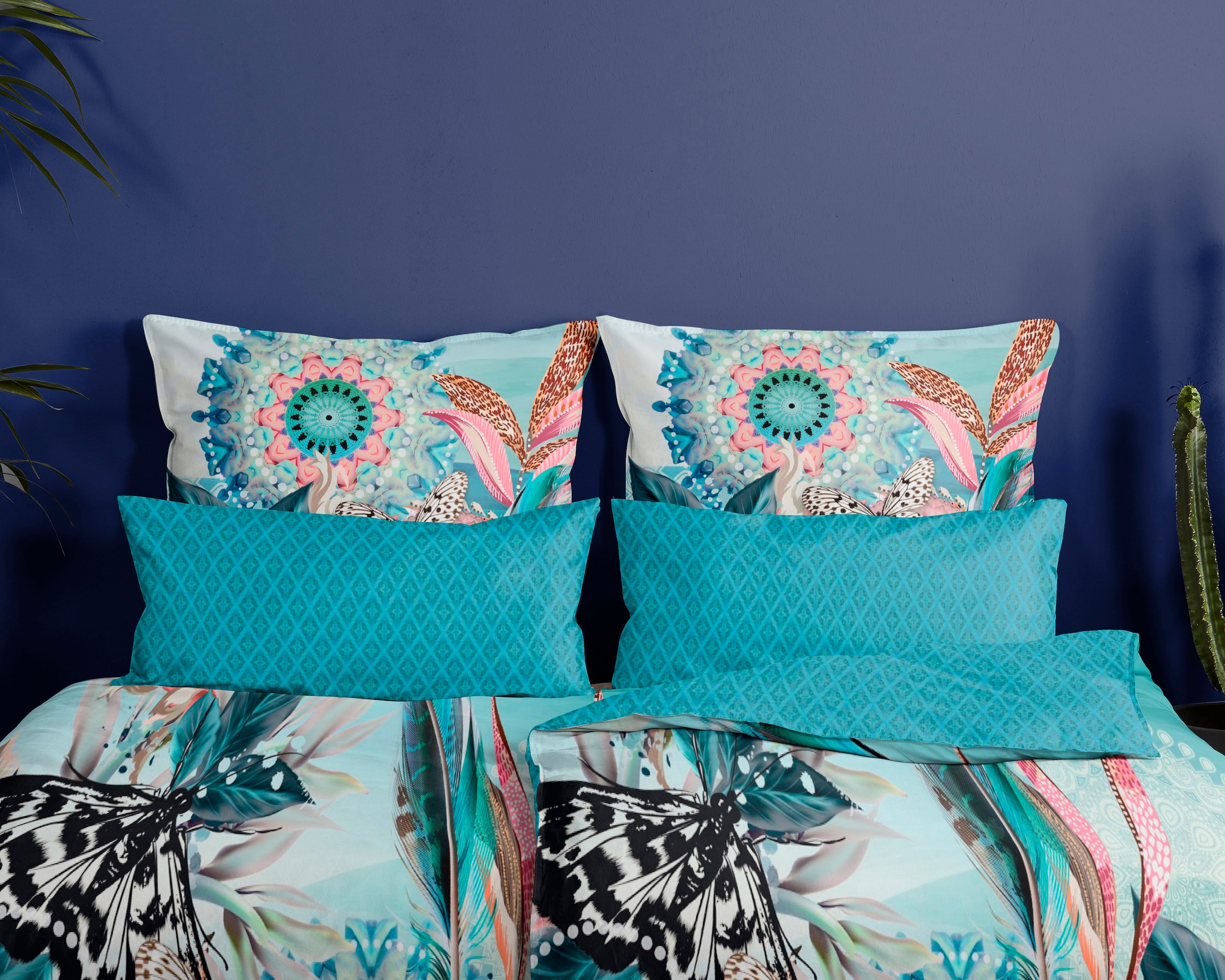 hip Wendebettwäsche »MAXIMILIAN« 2 Stk. tlg. Mako-Satin, 135x200, Reissverschluss, Wendeoptik, Mandala, Türkis