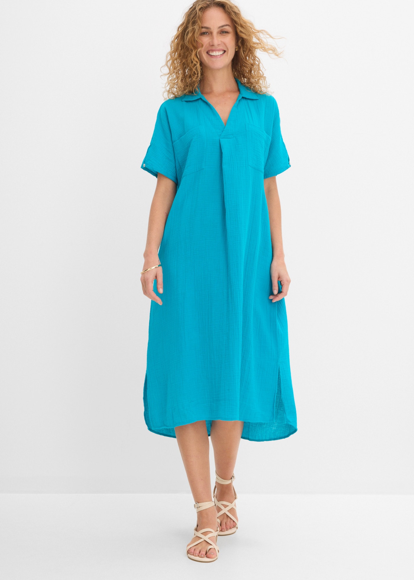 bonprix Robe tunique coupe oversize, coupe caftan, manches kimono, en coton