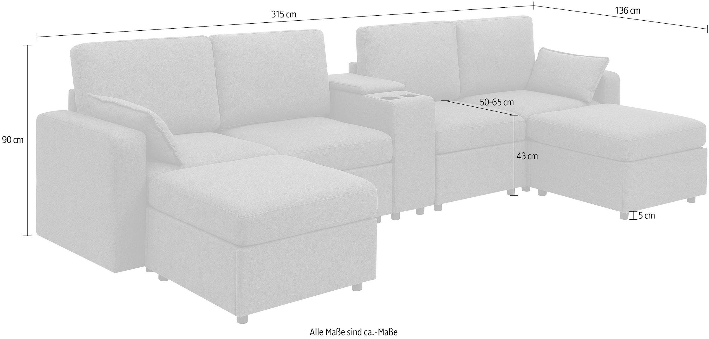 GOODproduct Wohnlandschaft »Ulrik, U-Form, Breite: 315cm« mit Stauraum unter den Sitzen, inkl Stauraumkonsole mit Becherhaltern